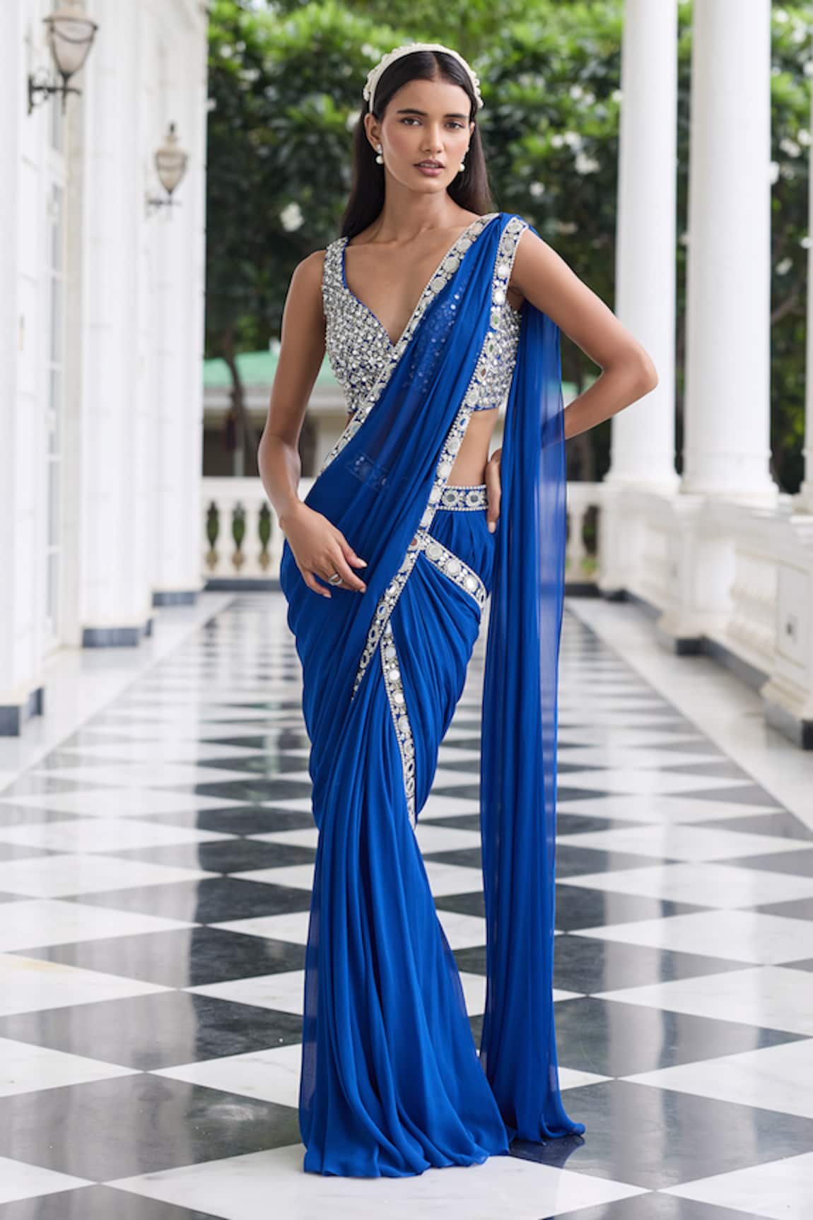 Seema Thukral Parul Embellished Blouse With Pre-Draped Saree