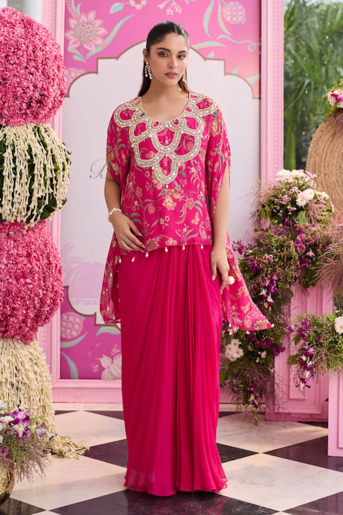 Seema Thukral Raha Printed Embellished Top With Draped Skirt