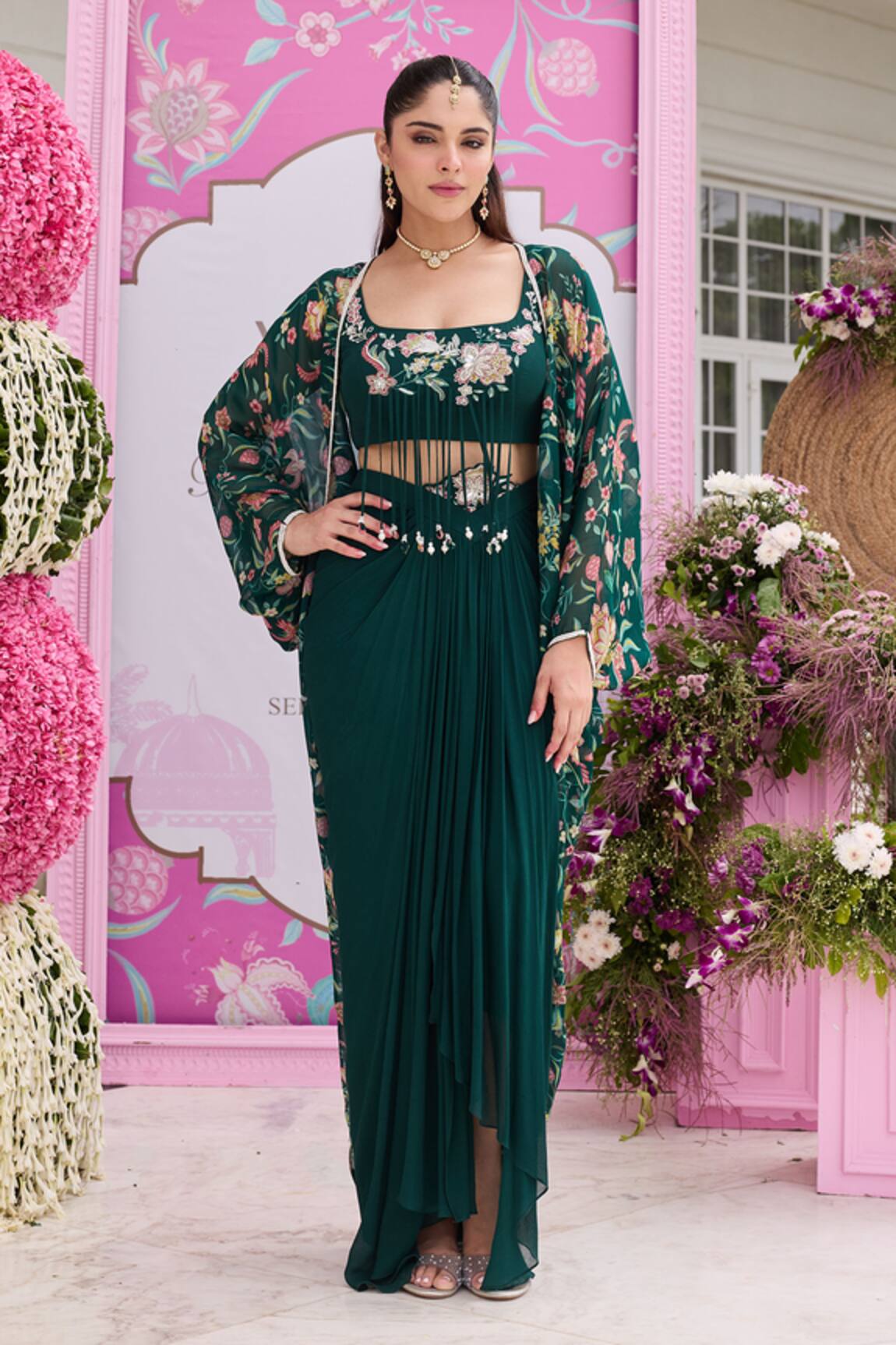 Seema Thukral Vera Embellished Cape Skirt Set