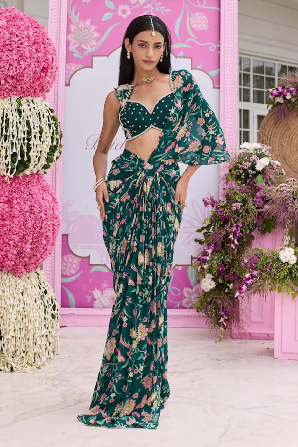 Seema Thukral Ashvi Printed Pre-Draped Skirt Saree With Blouse