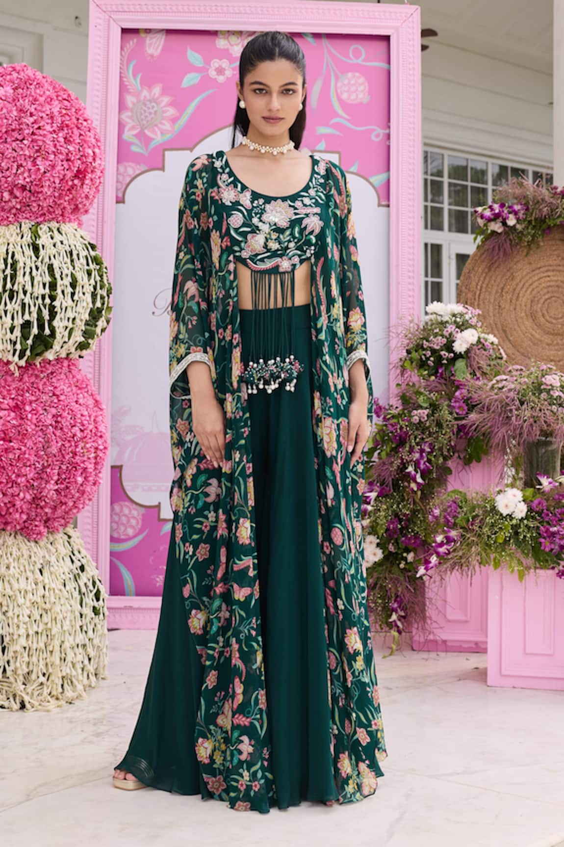 Seema Thukral Suvra Printed Embellished Blouse With Sharara