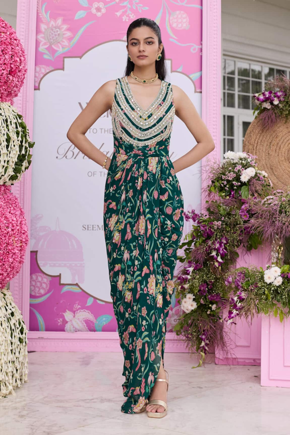 Seema Thukral Devvaki Printed Embellished Draped Dress