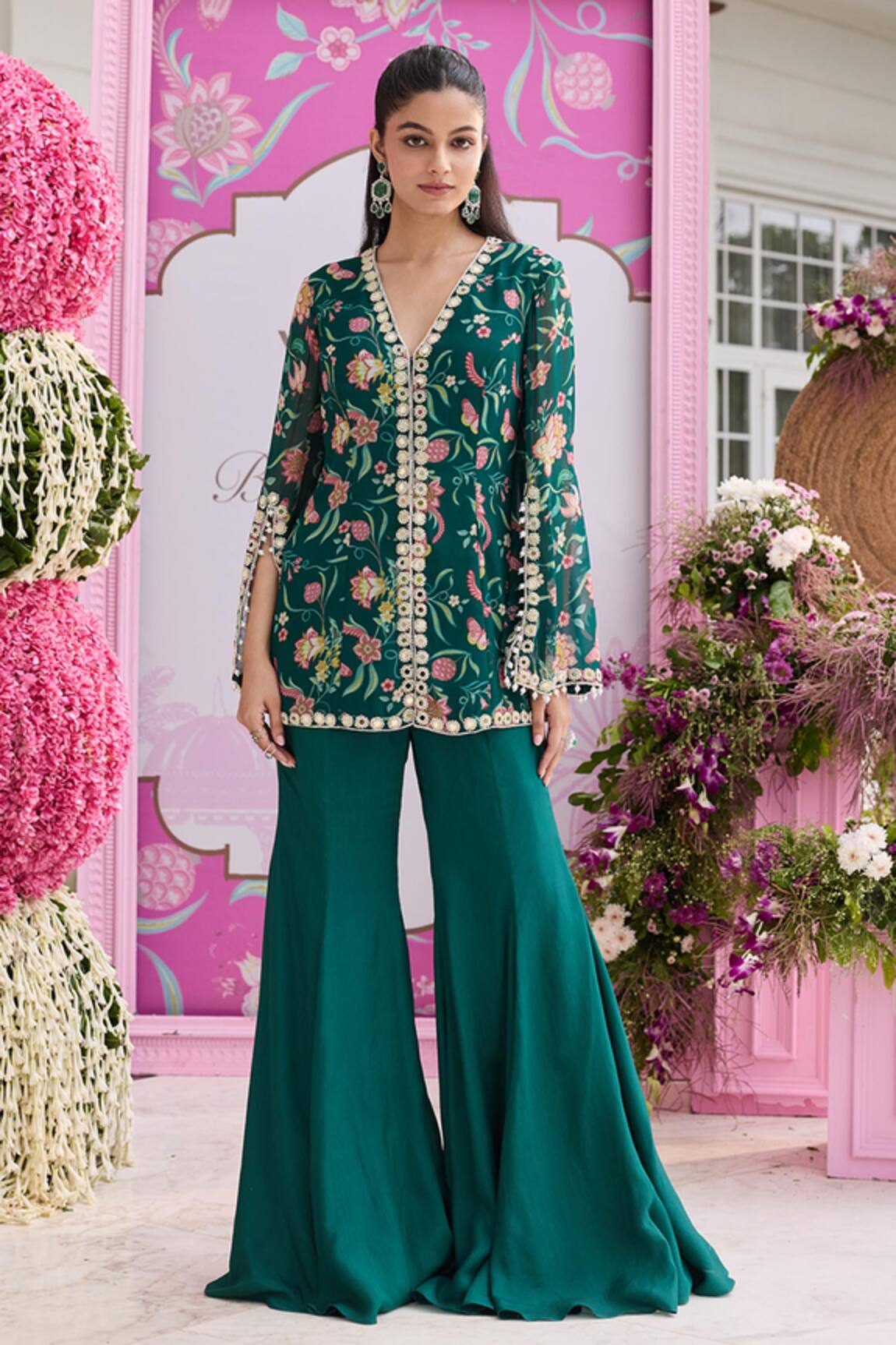 Seema Thukral Sheena Printed Embellished Jacket & Flared Pant Set
