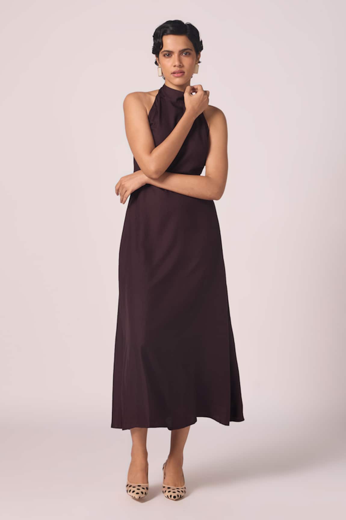 The Summer House Saros Wine Solid Halter Dress