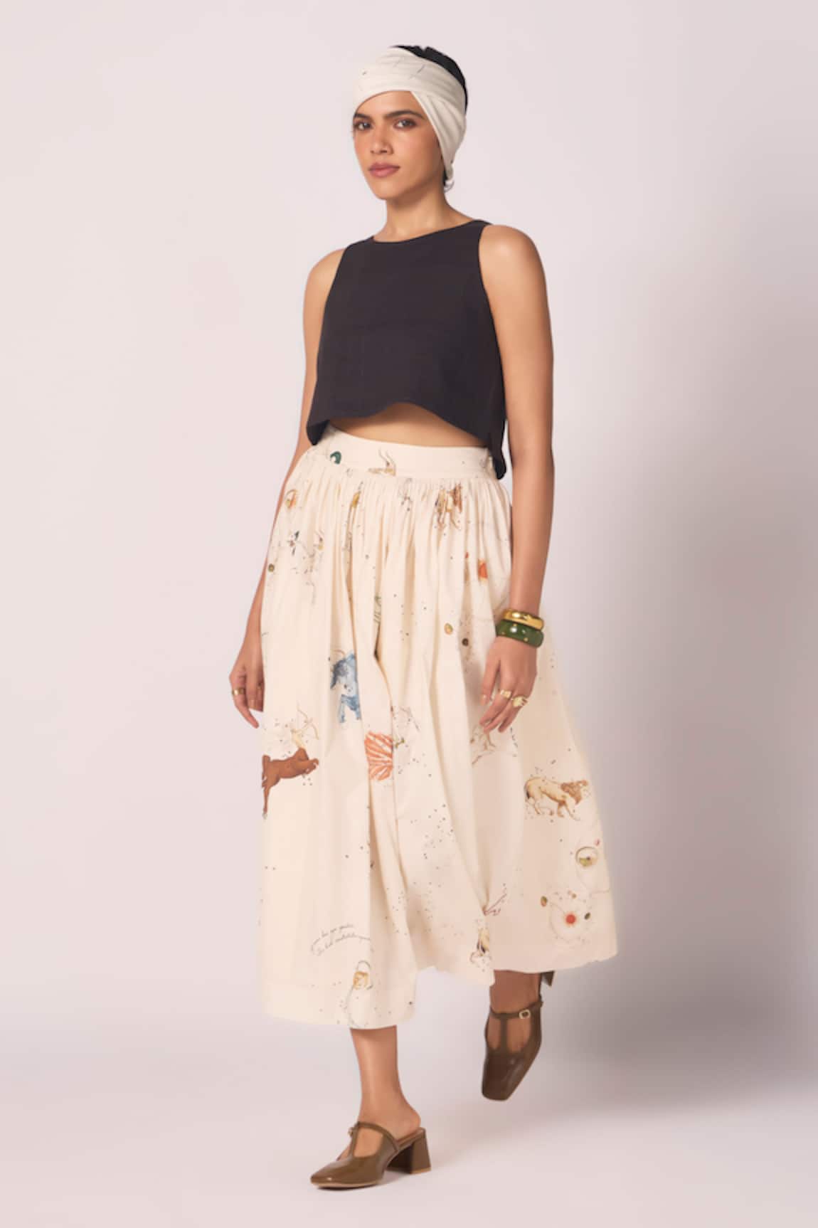 The Summer House Maud Zodiac Print Cotton Midi Skirt 