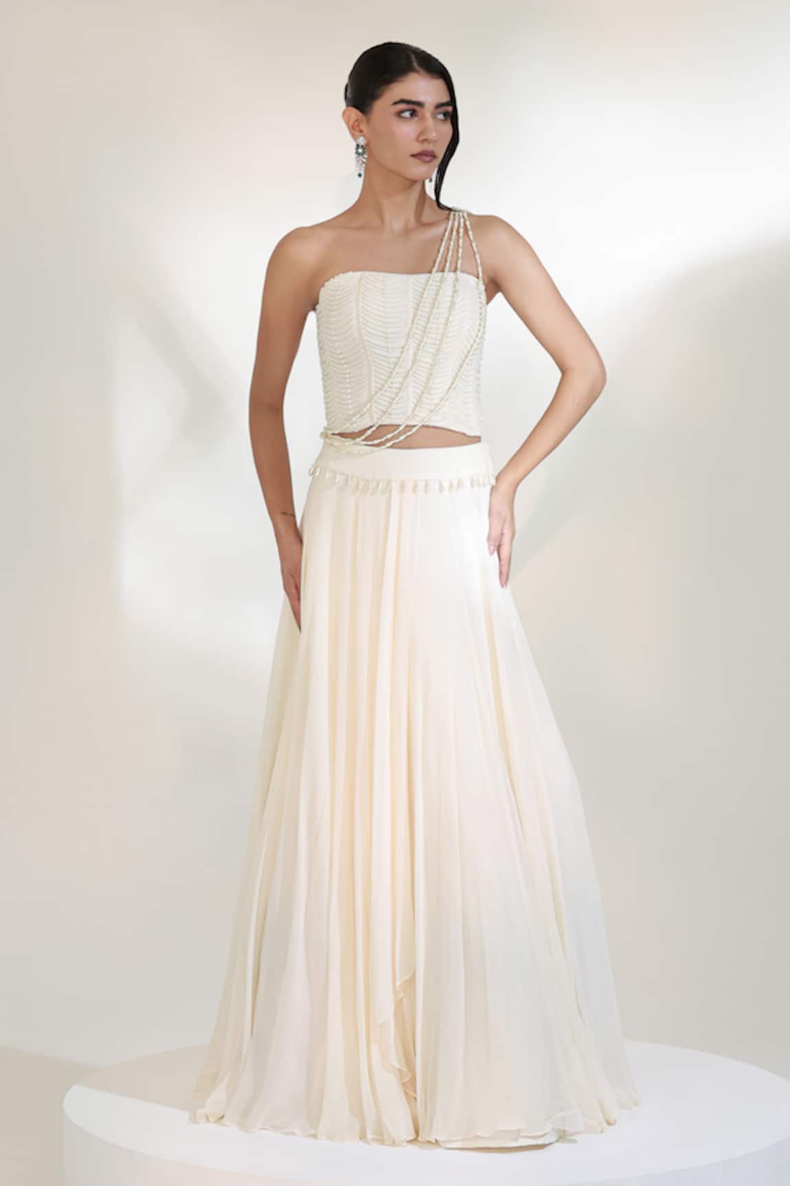 Libas Cafe by Nidhi & Ashish Oyester Embroidered Drape Lehenga Set