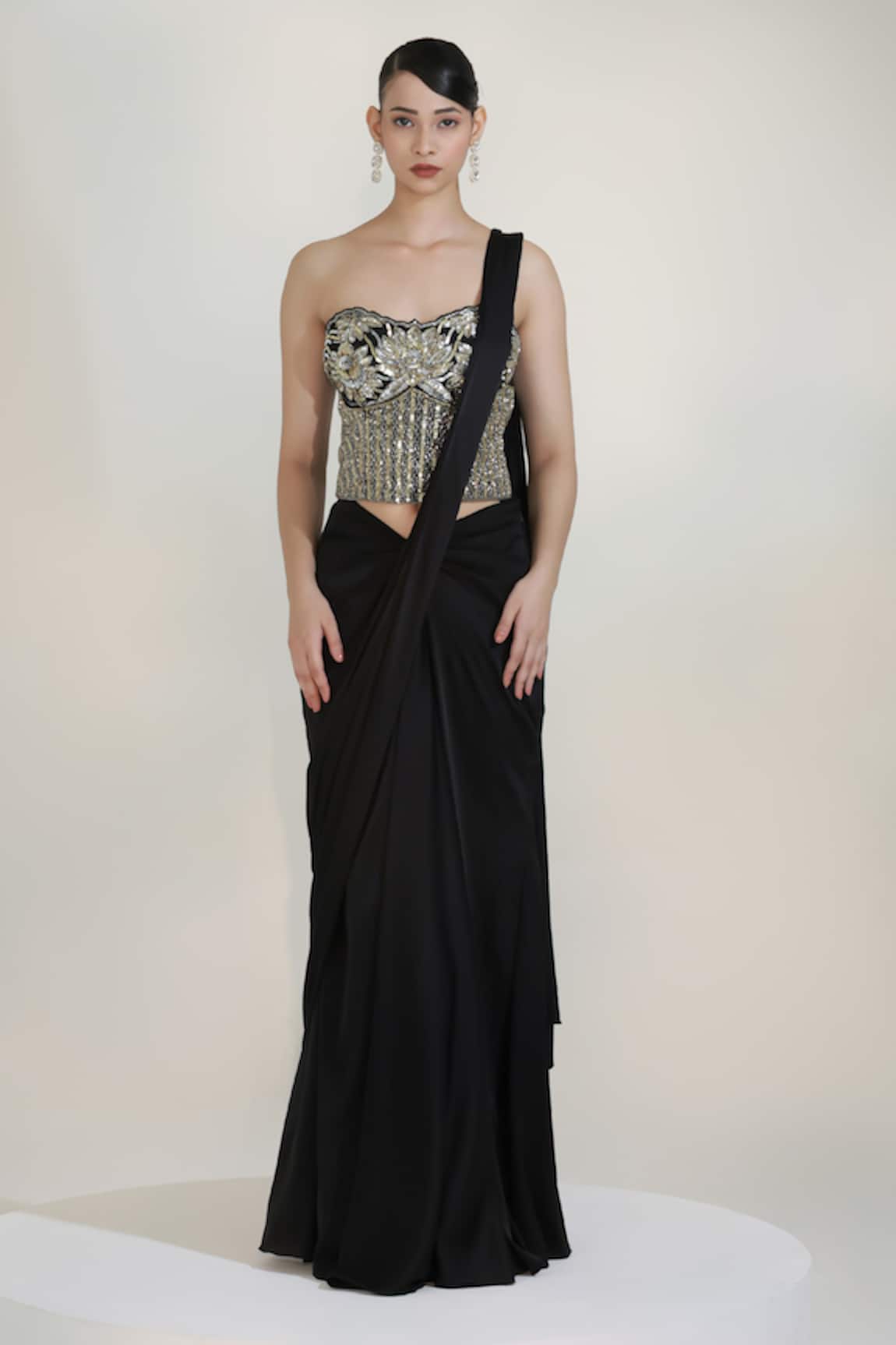 Libas Cafe by Nidhi & Ashish Eclipse Embroidered Corset With Pre-Draped Skirt Saree