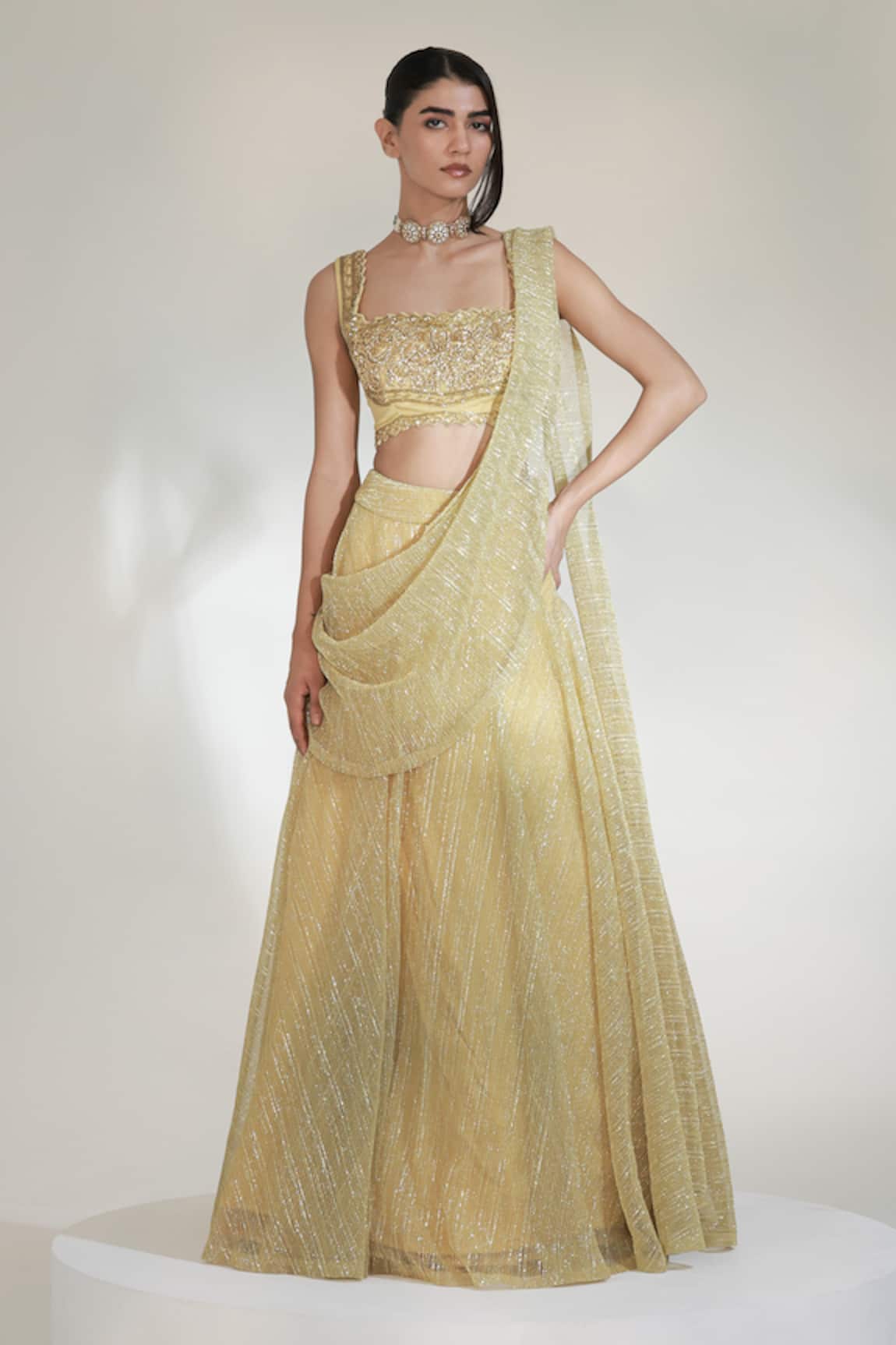 Libas Cafe by Nidhi & Ashish Noorish Embroidered Draped Lehenga With Blouse