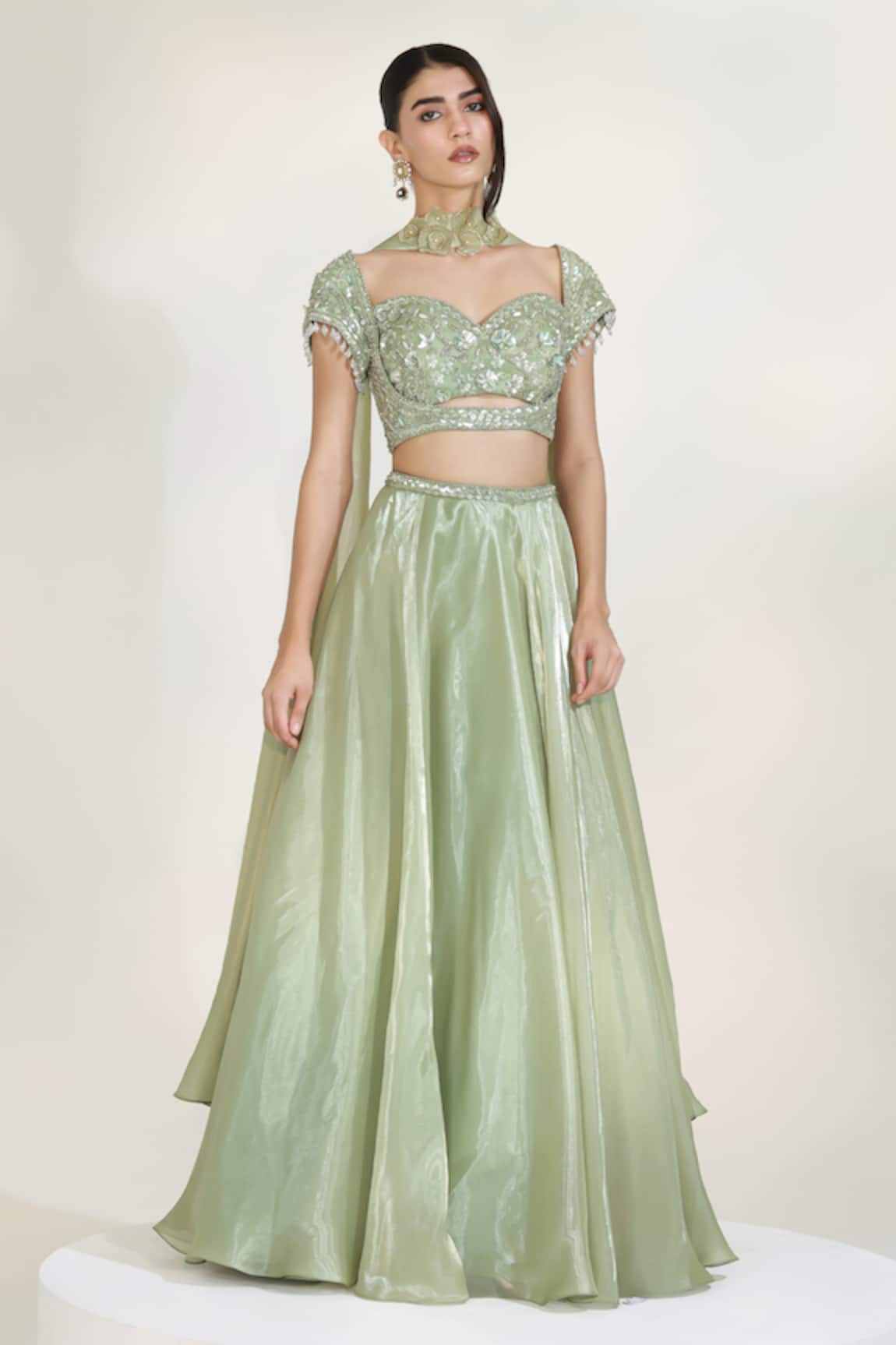 Libas Cafe by Nidhi & Ashish Sage Luxe Embroidered Lehenga Set