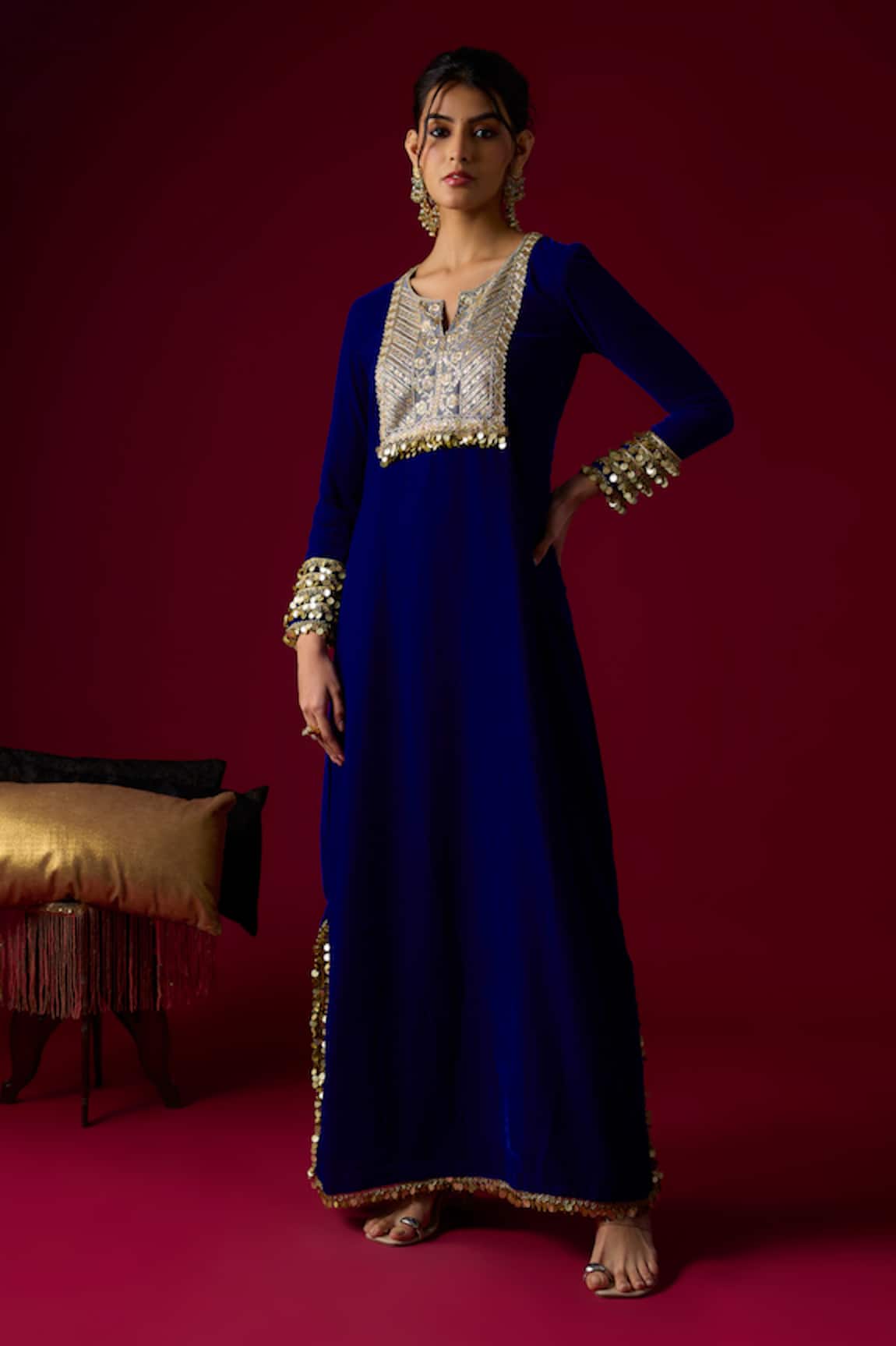 RAYASHA KHAN Lyla Velvet Embroidered Kaftan