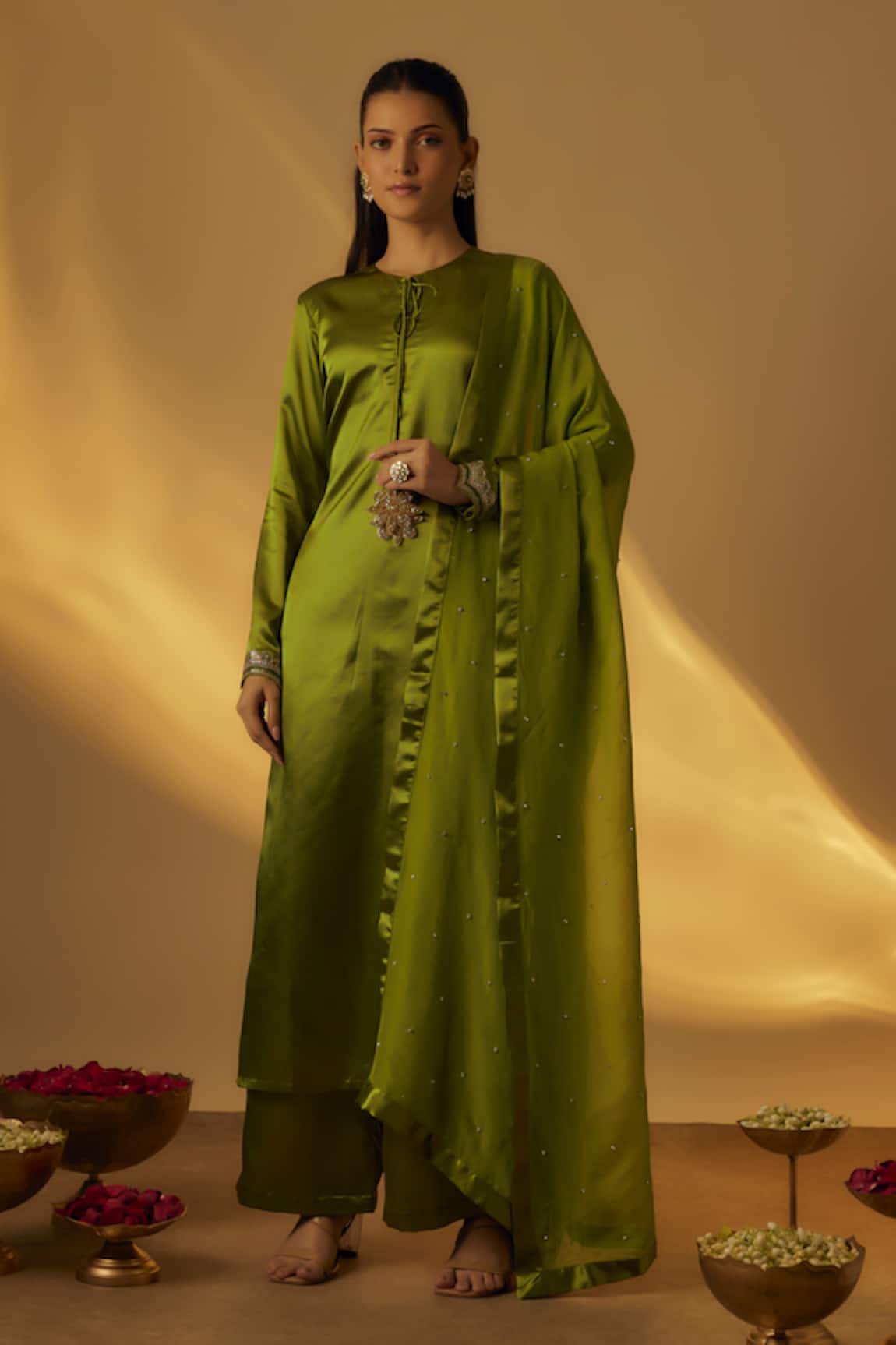 RAYASHA KHAN Mehendi Green Kurta Set