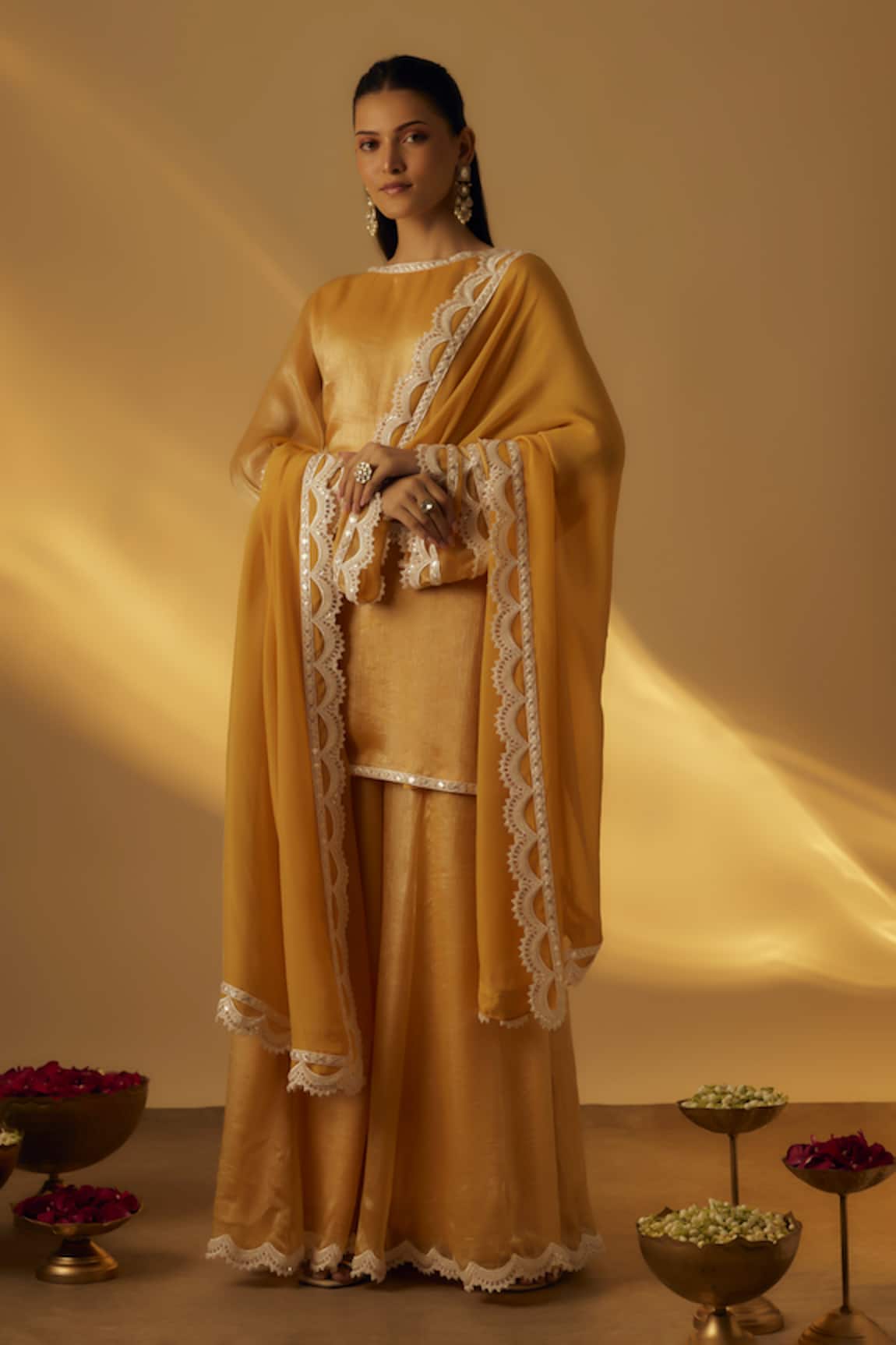 RAYASHA KHAN Mango Yellow Short Kurta Set