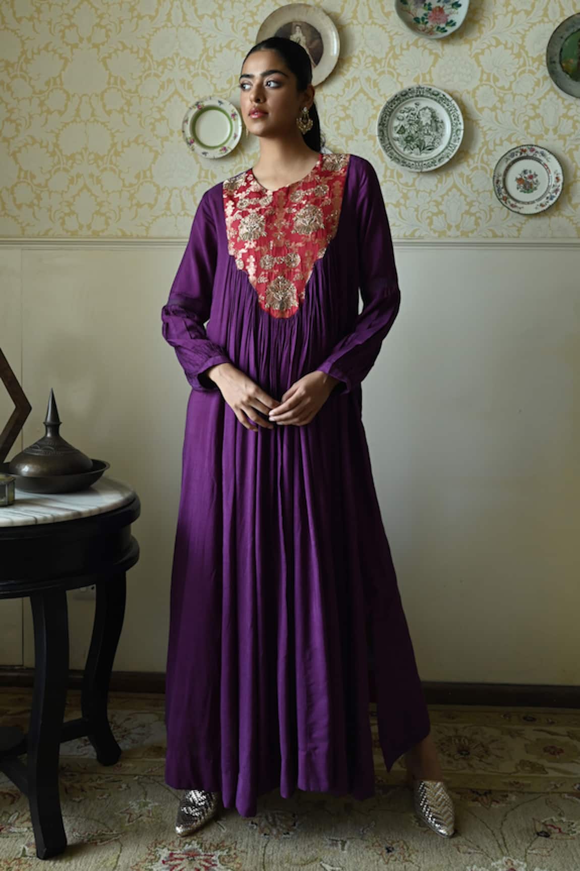 Shorshe Clothing Vaani Brocade Yoke Woven Dress 