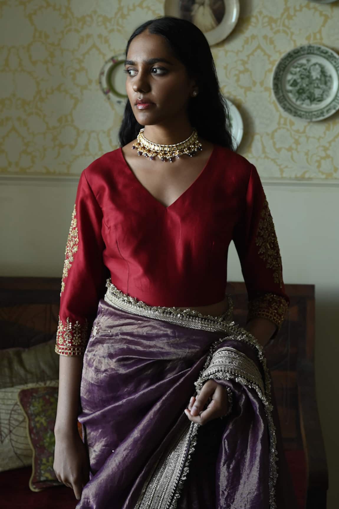 Shorshe Clothing Noor Zardozi Embroidered Silk Blouse 