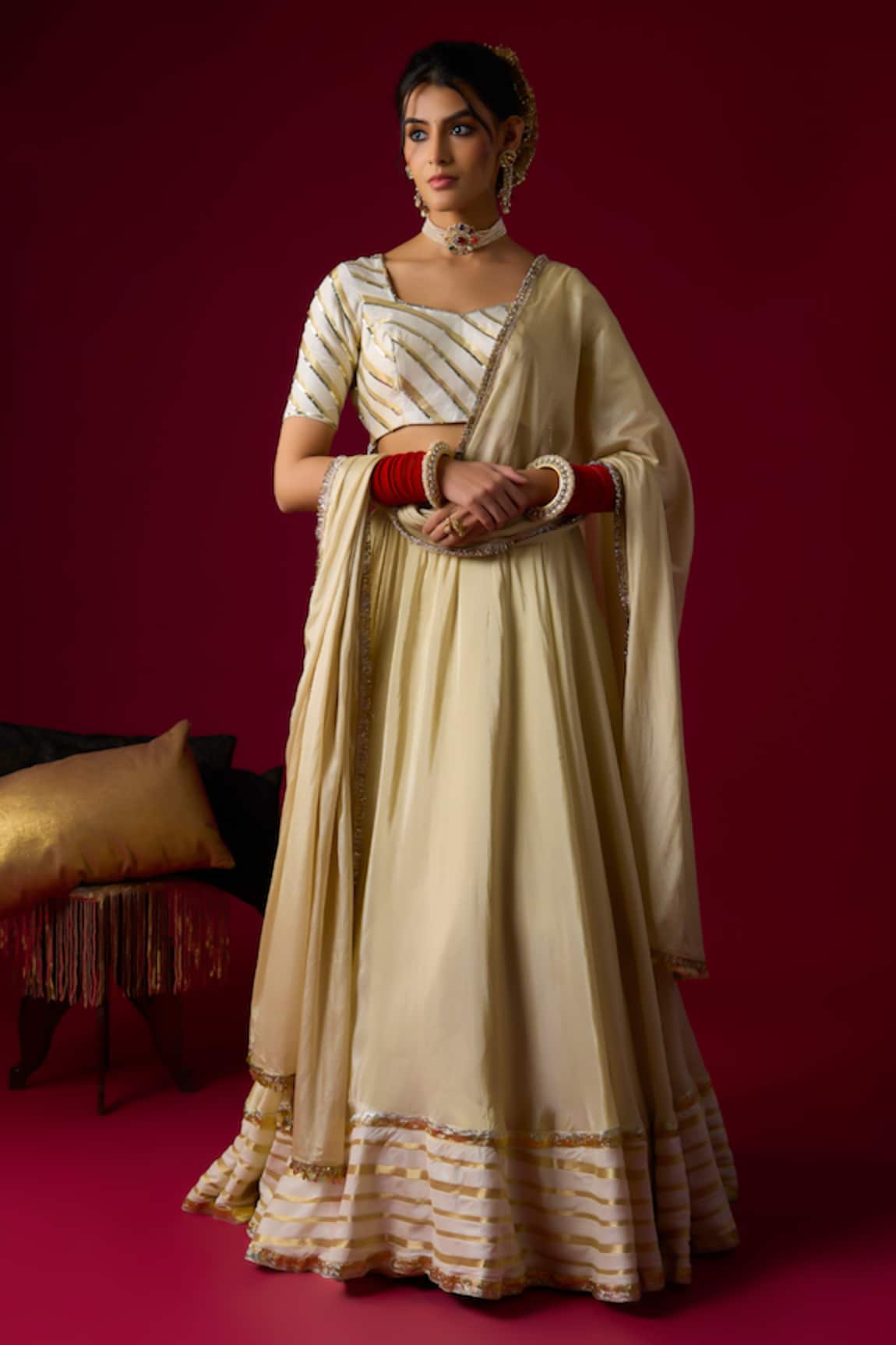 RAYASHA KHAN Diya Banarasi Striped Lehenga Set