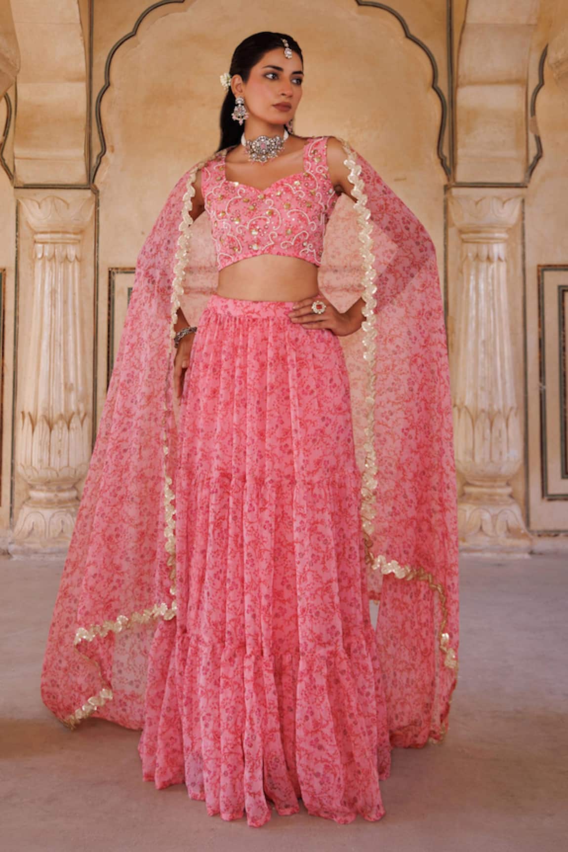 Bannhi By Priyanka Rathore Floral Printed Lehenga Set With Embroidered Blouse