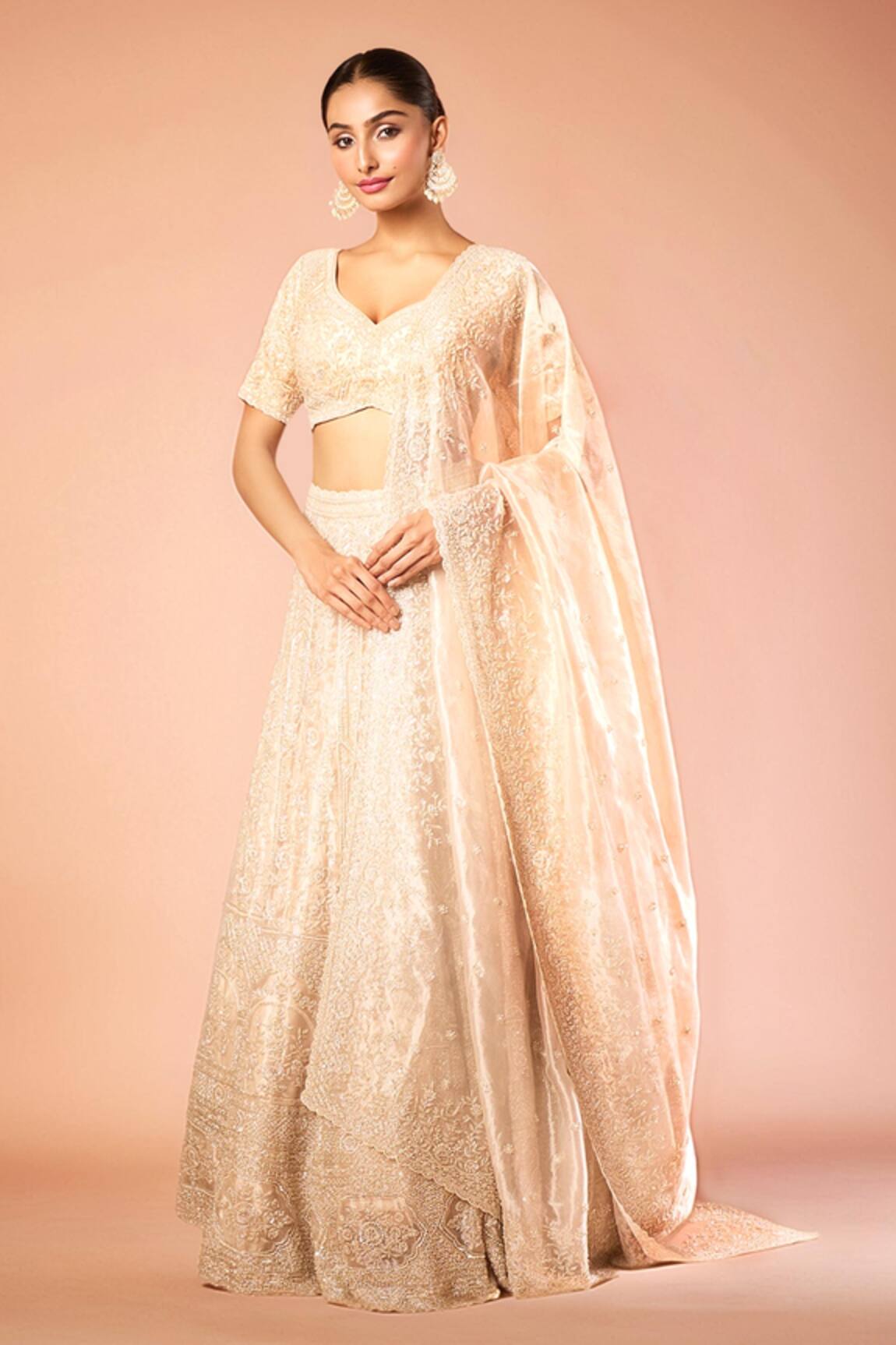 Azeera Gold Floral Embroidered Lehenga Set 