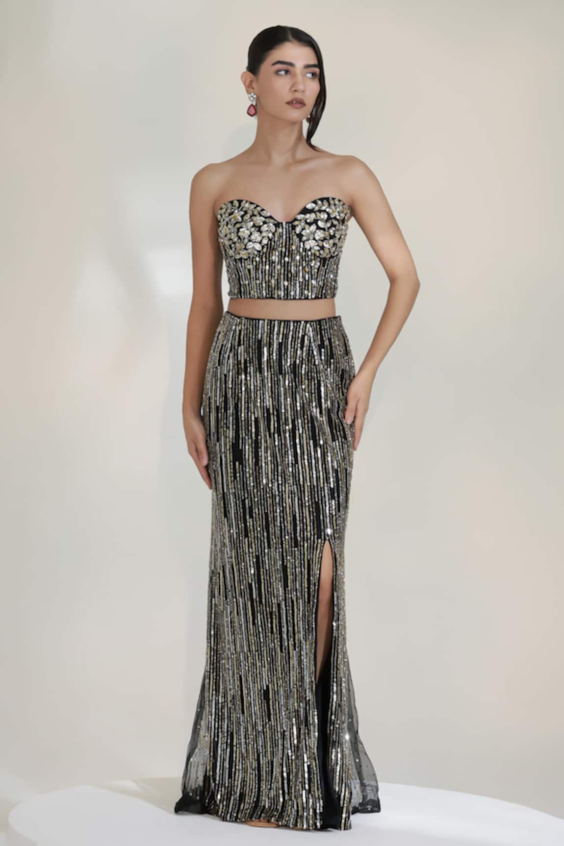 Libas Cafe by Nidhi & Ashish Black Majesty Embroidered Corset Lehenga Set