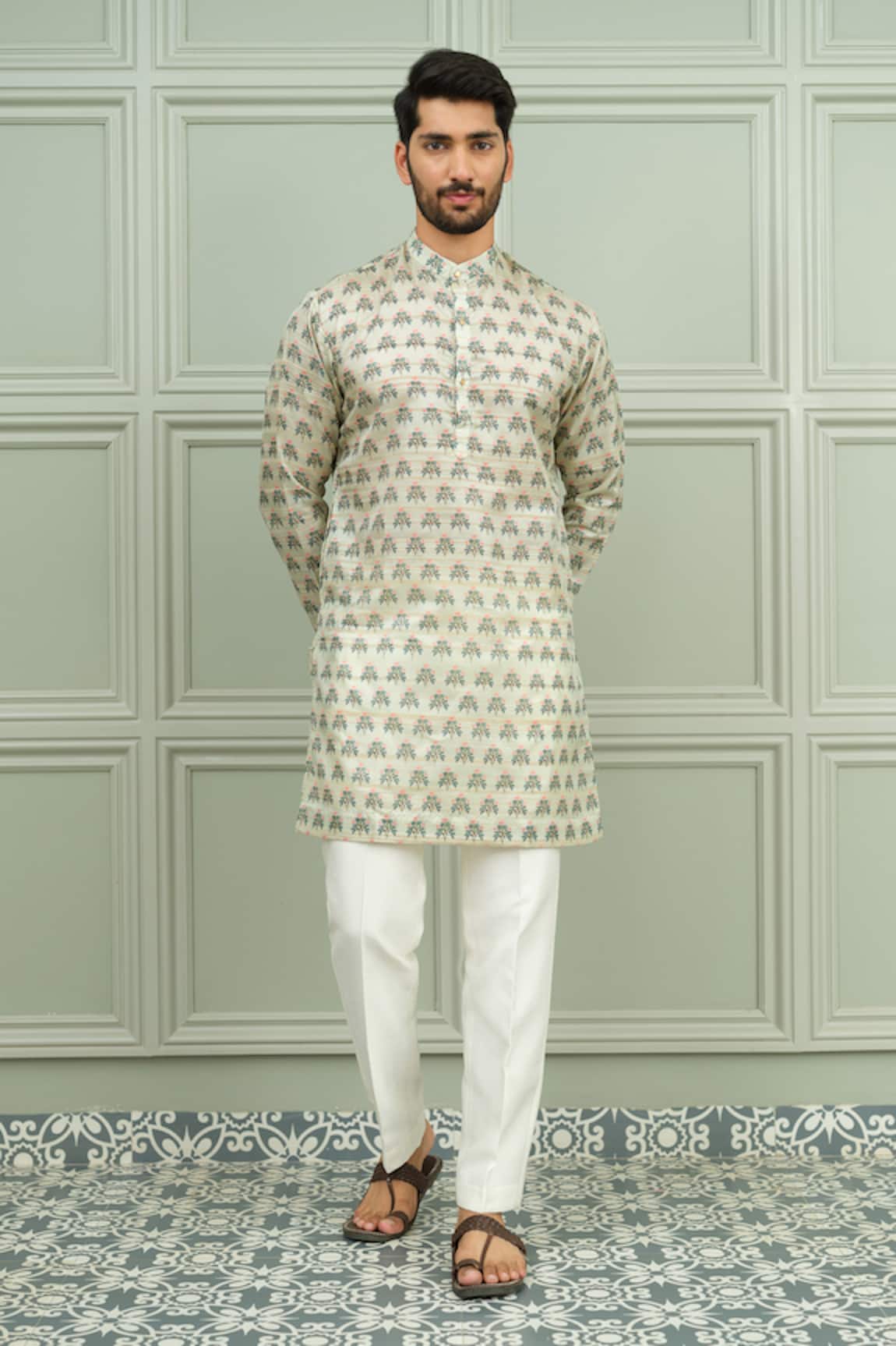 Niloufer By Aasif Ally Funtoosh Printed Silk Kurta & White Pant Set