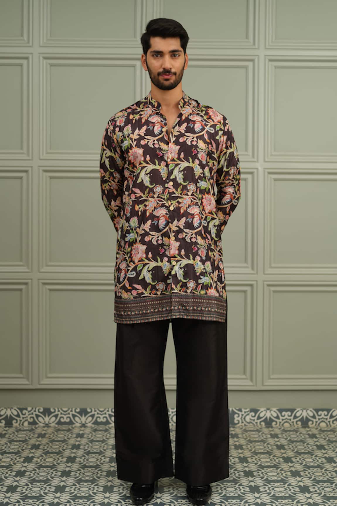 Niloufer By Aasif Ally Nawabi Twist Printed Kurta & Plain Pant Set