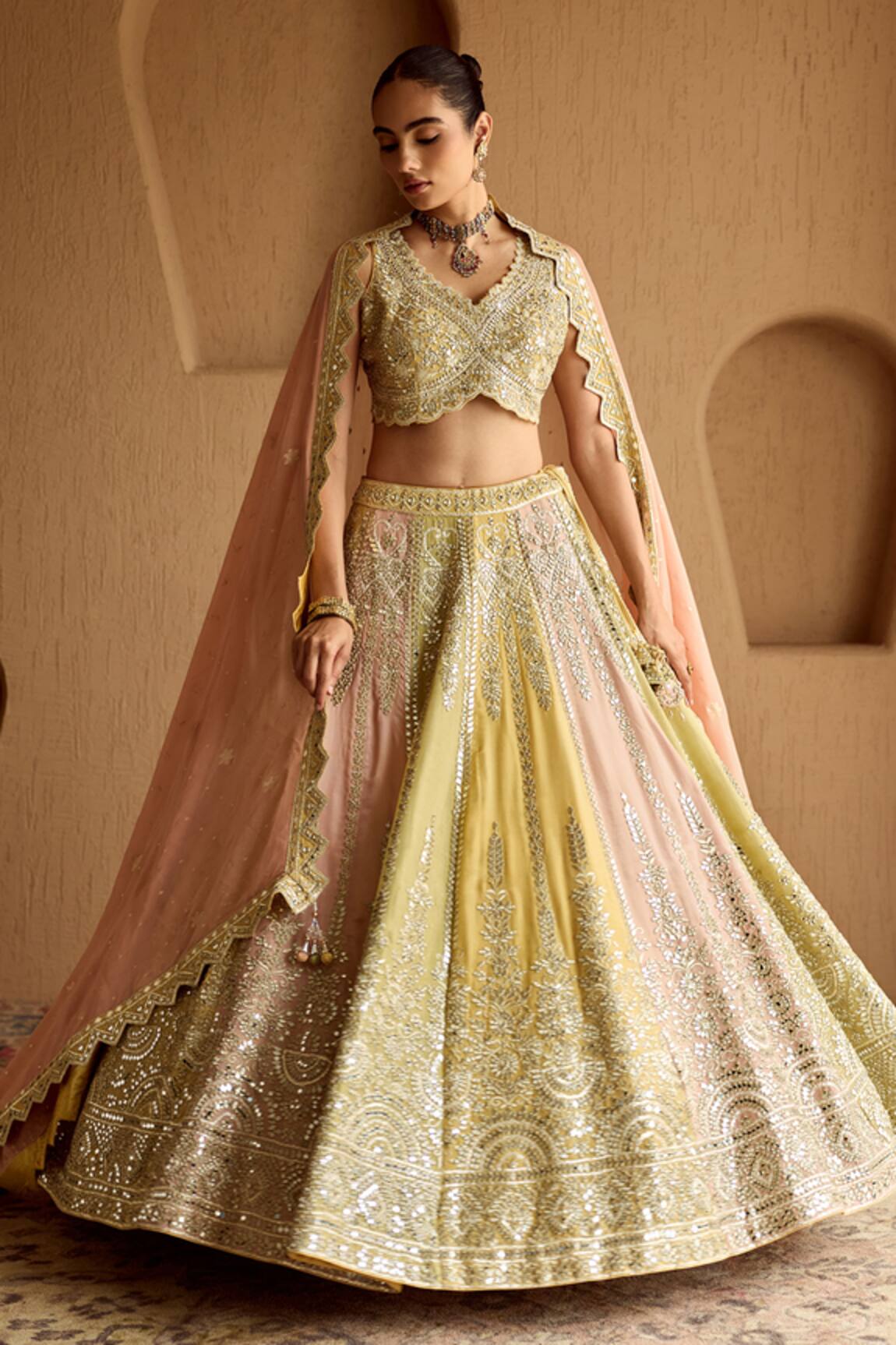 SUHINO Colorblock Embroidered Lehenga Set