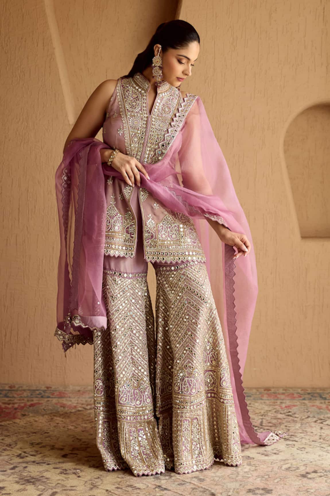 SUHINO Lilac Tissue Patch Kurta Gharara Set