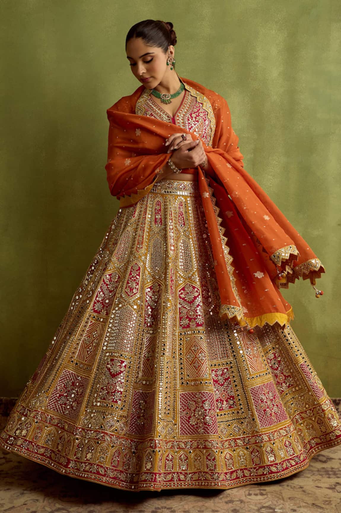 SUHINO Patchwork Silk Lehenga Set