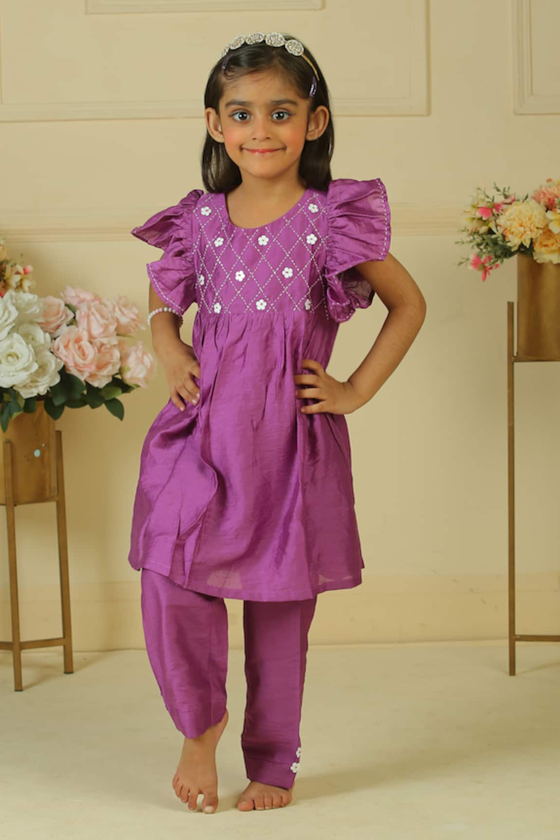 Pankhuri By Priyanka Floral Embroidered Kurta & Palazzo Set 