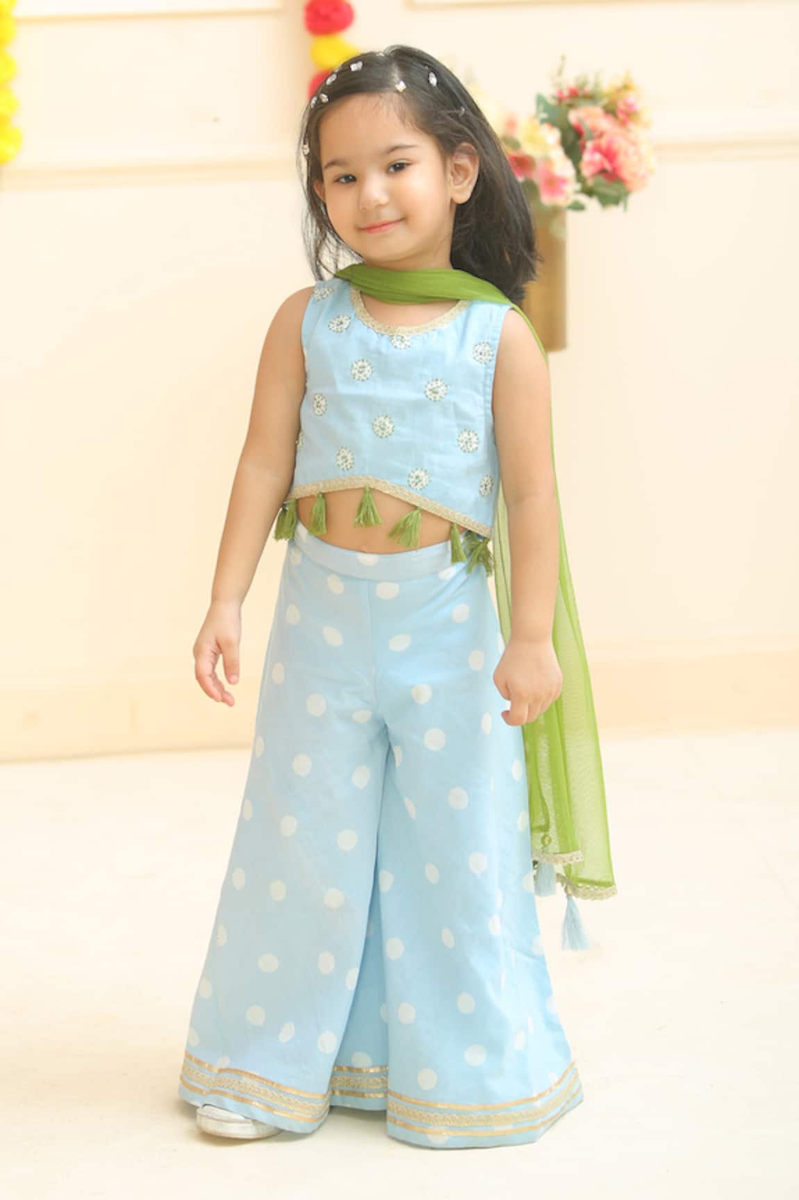 Pankhuri By Priyanka Hand Block Print Blouse Palazzo Set