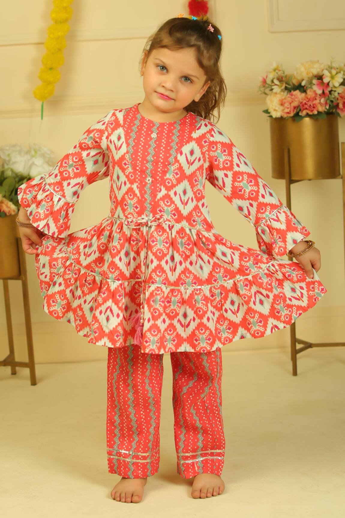 Pankhuri By Priyanka Printed Gheri Kurta & Pant Set