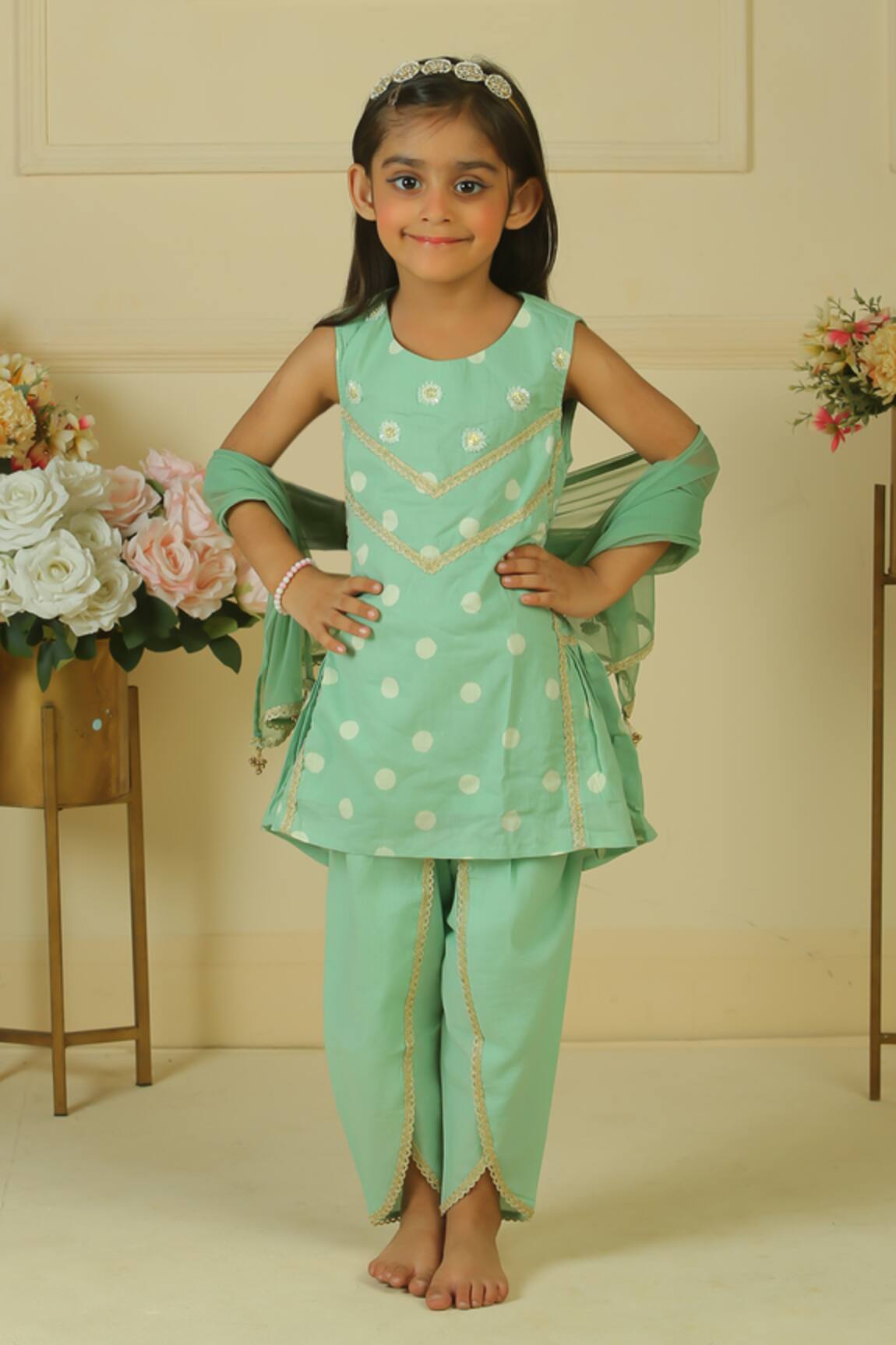 Pankhuri By Priyanka Gathered Peplum Kurta Tulip Pant Set 