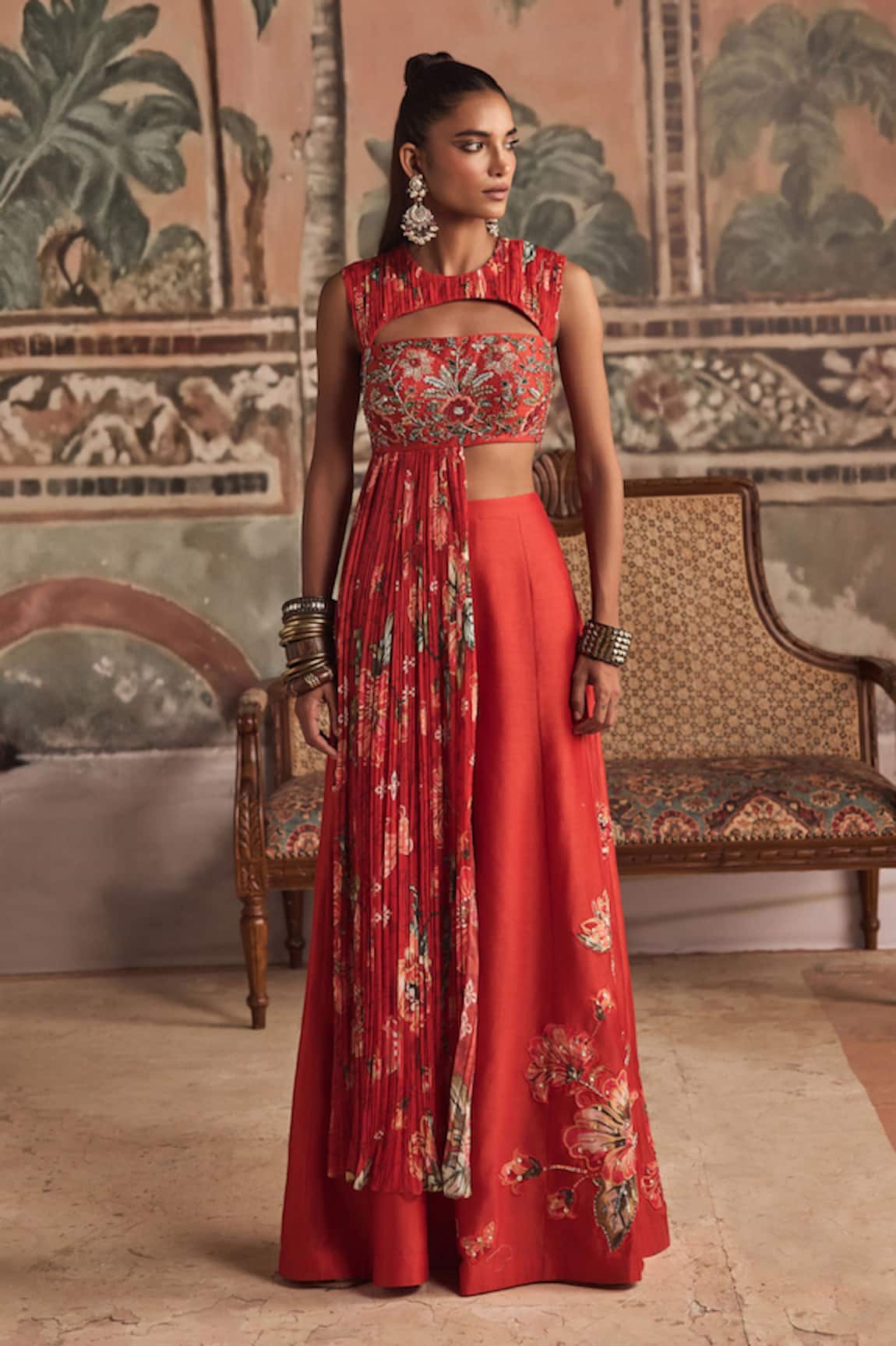 Show Shaa Hand Embroidered Crop Top & Chanderi Kali Pant