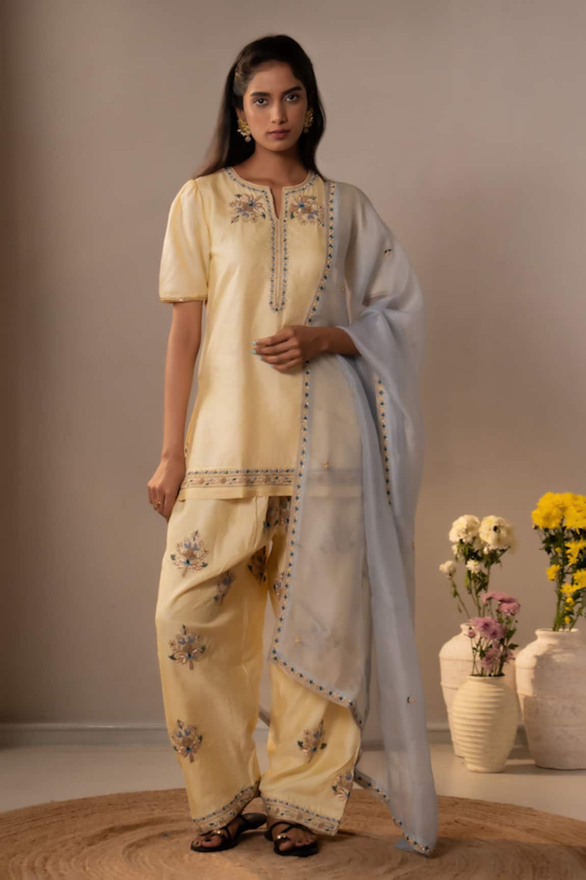 Aavya Embroidered Short Kurta Farsi Salwar Set