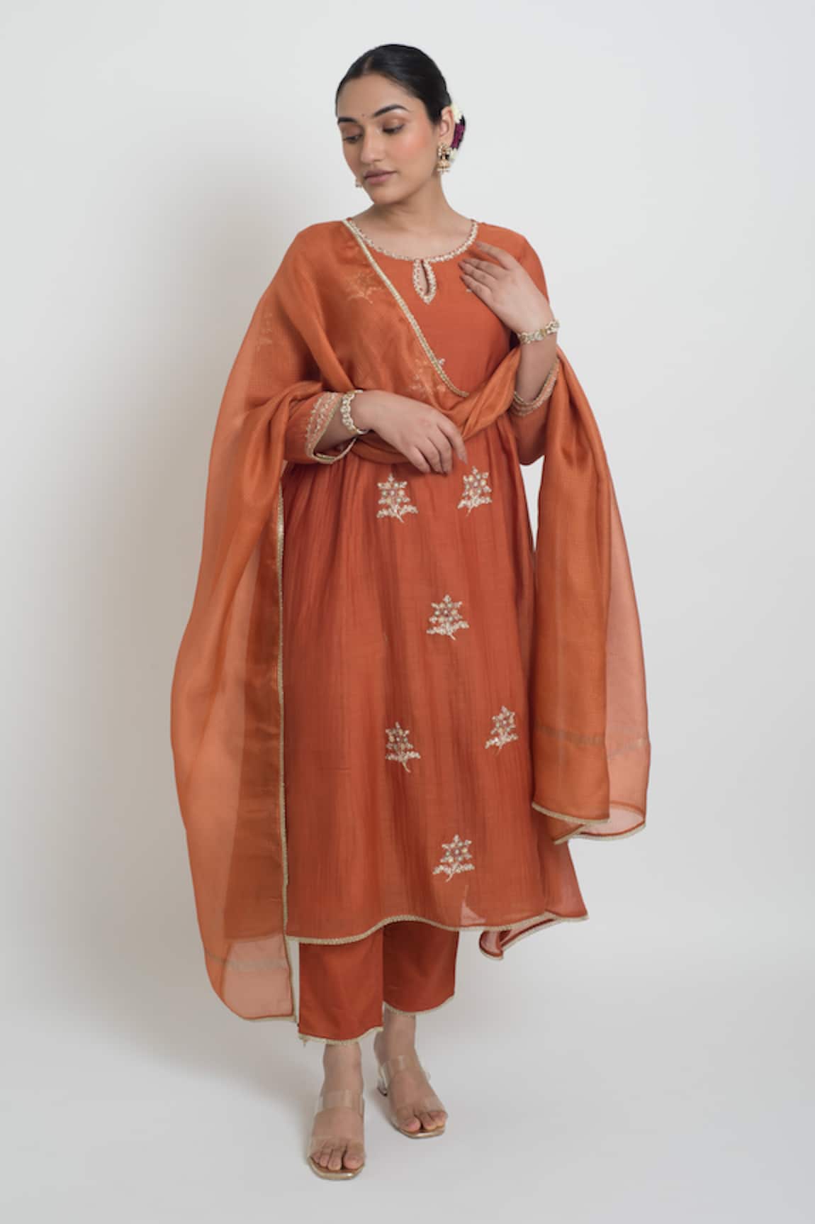 Sinjhar Embroidered Chanderi Kurta, Pant & Dupatta Set