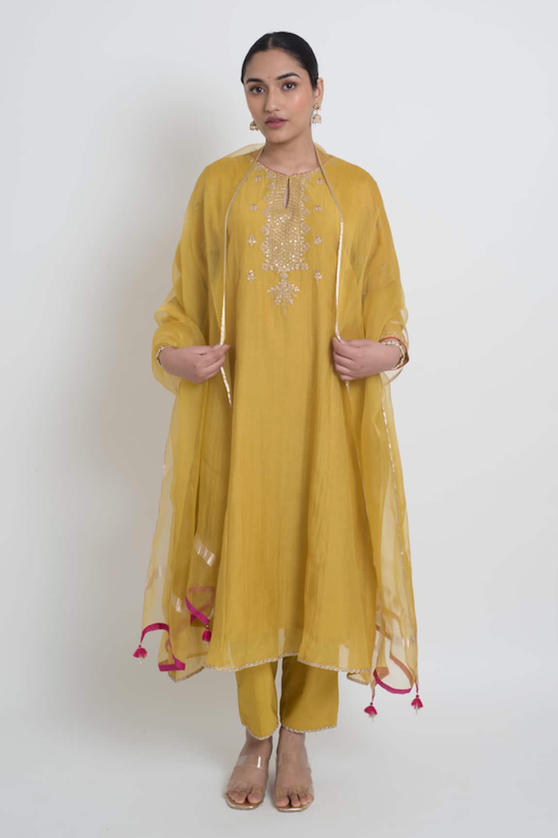 Sinjhar Embroidered Chanderi Kurta, Pant & Organza Dupatta Set