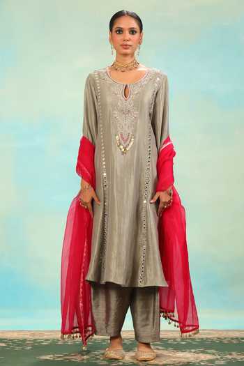 Swati Wadhwani Couture Tissue Chanderi Dabka Zari Embroidered Choga Set 