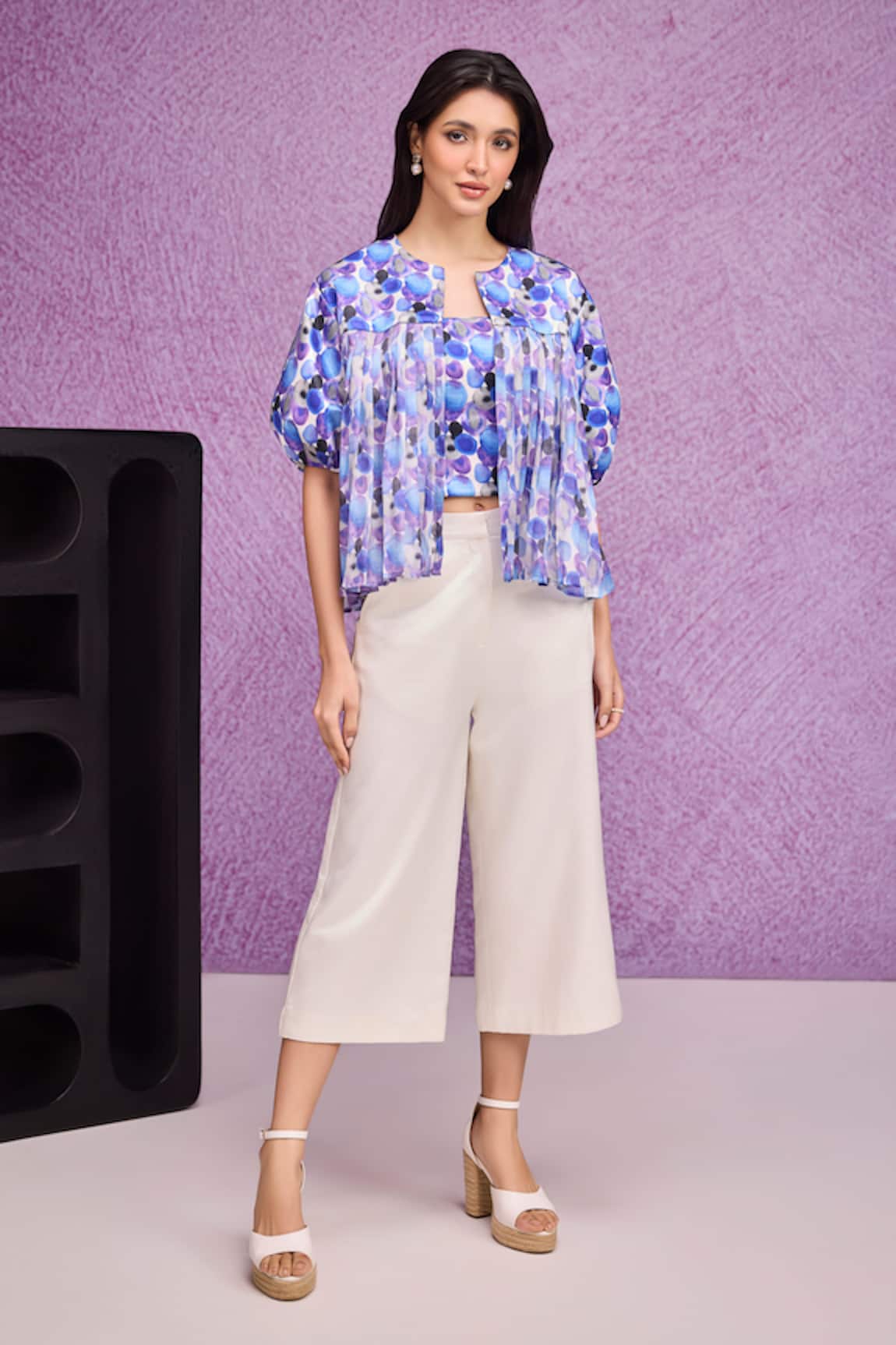 Tara And I Aquarelle Print Bubble Sleeve Jacket