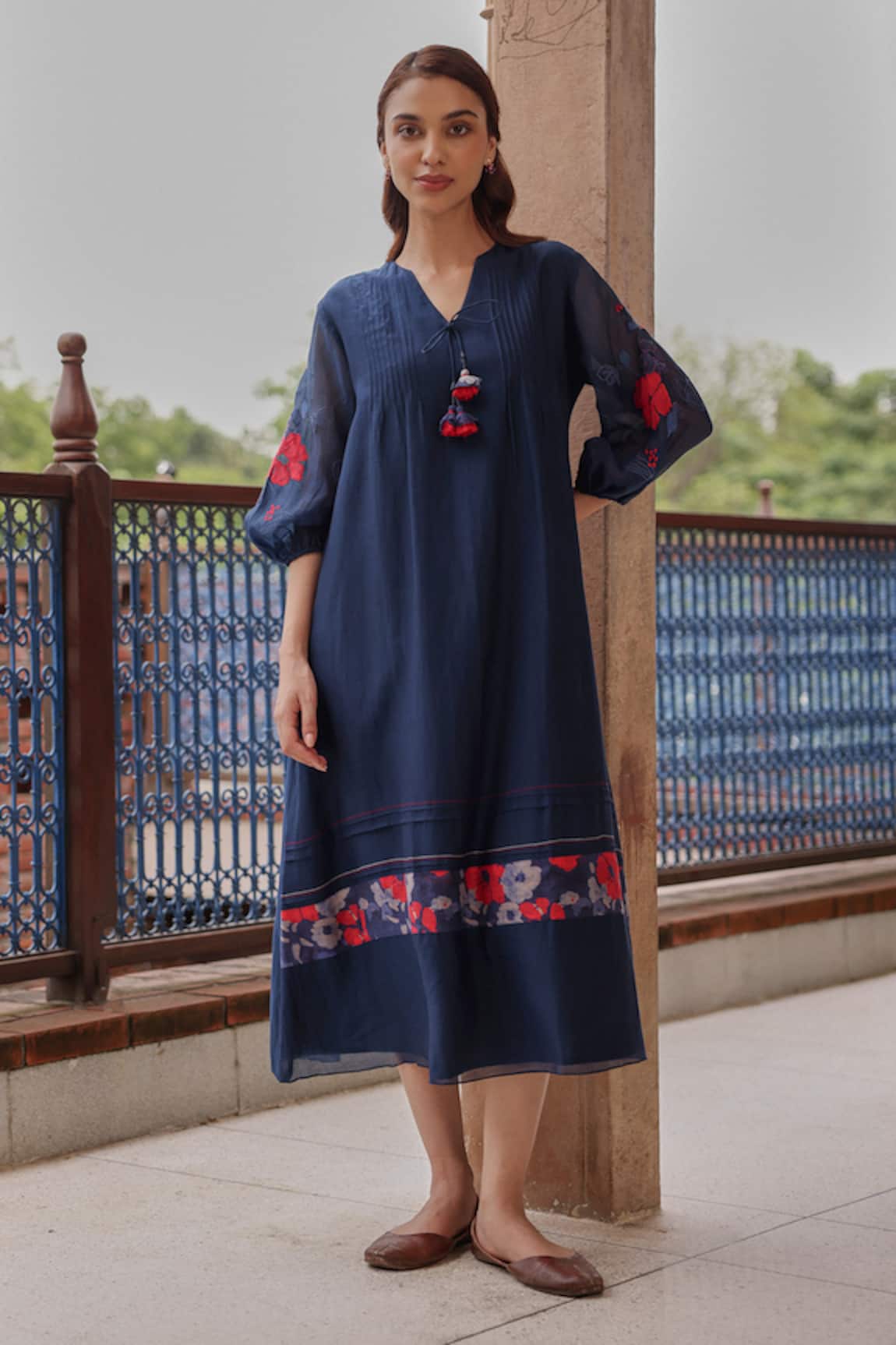 Vaayu Indigo Bloom Pintuck Dress