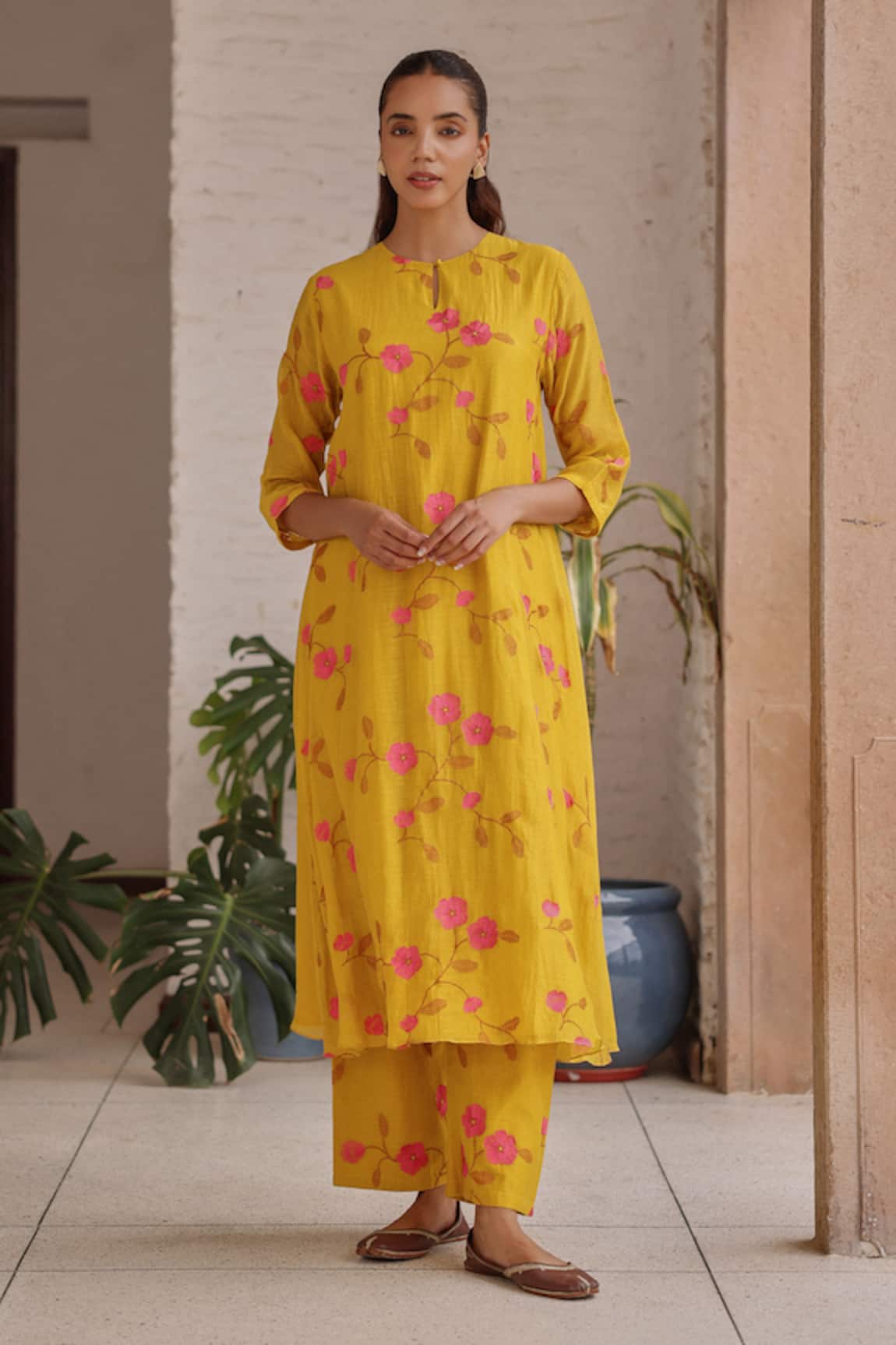 Vaayu Canary Bloom Embroidered Kurta & Pant Set