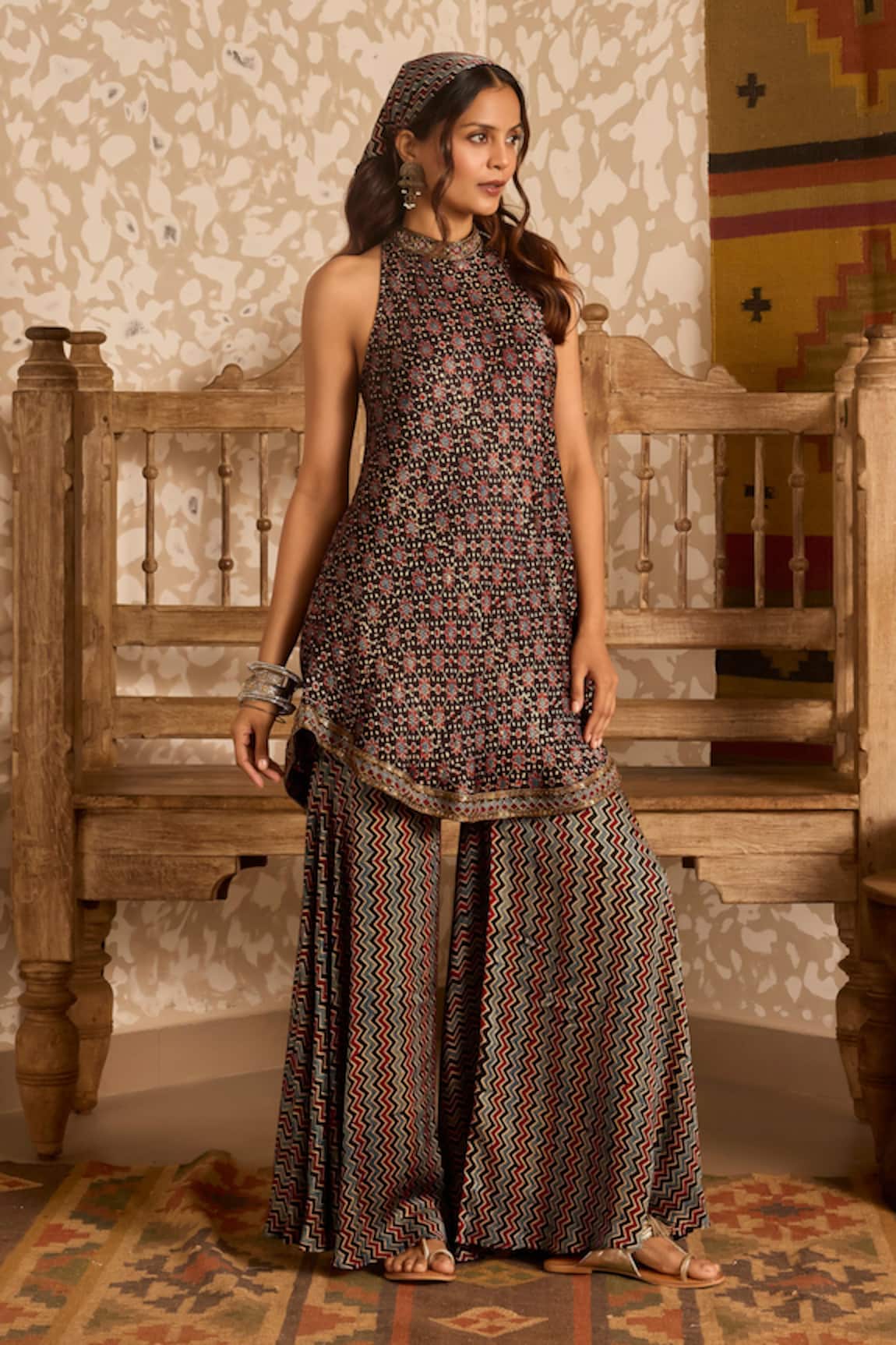 Akashi Clothing Ajrakh Print Kurta & Sharara Set 