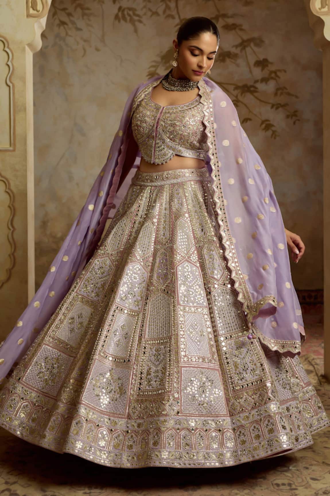 SUHINO Purple Tissue Embroidered Lehenga Set
