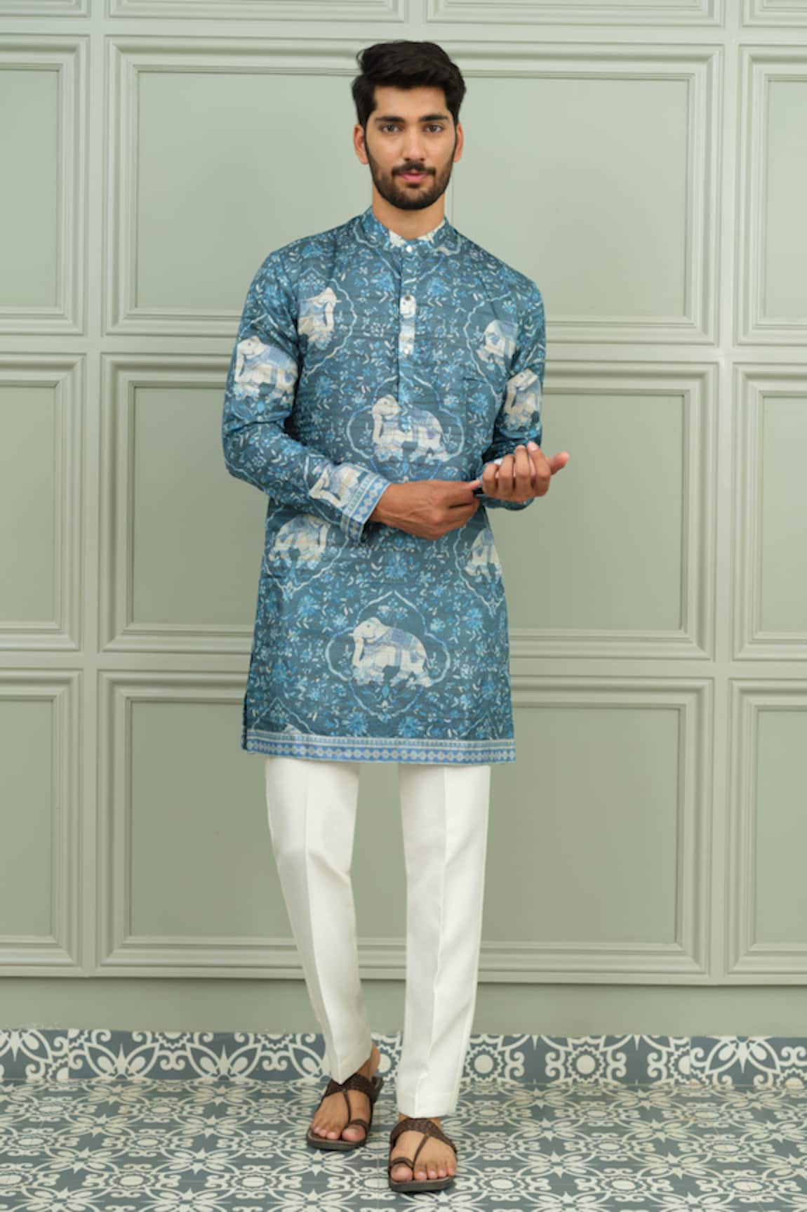 Niloufer By Aasif Ally Neel Gaj Elephant Print Kurta & Pant Set