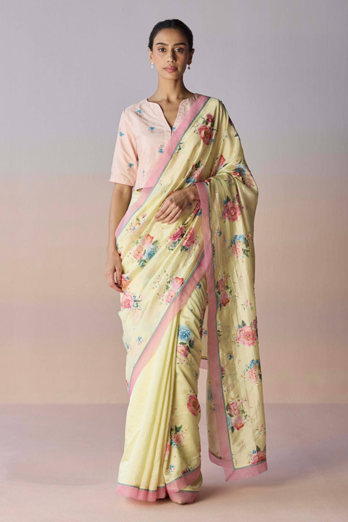 Surmaye Kindred Petals Yellow Saree