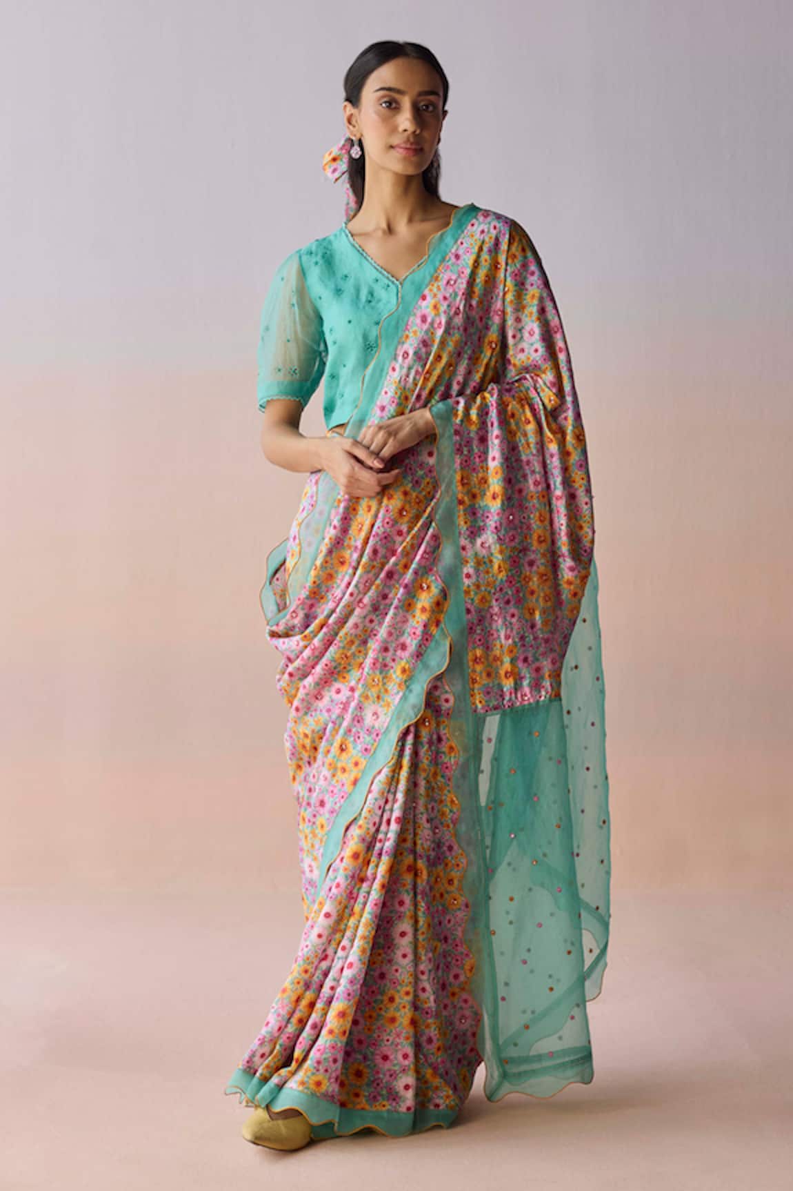 Surmaye Wildflower Dawn Blue Saree