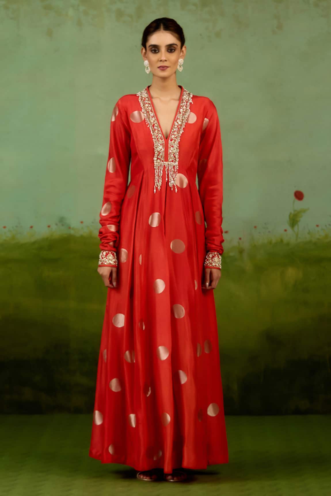 Shyam Narayan Prasad Burnt Orange Embroidered Anarkali Set