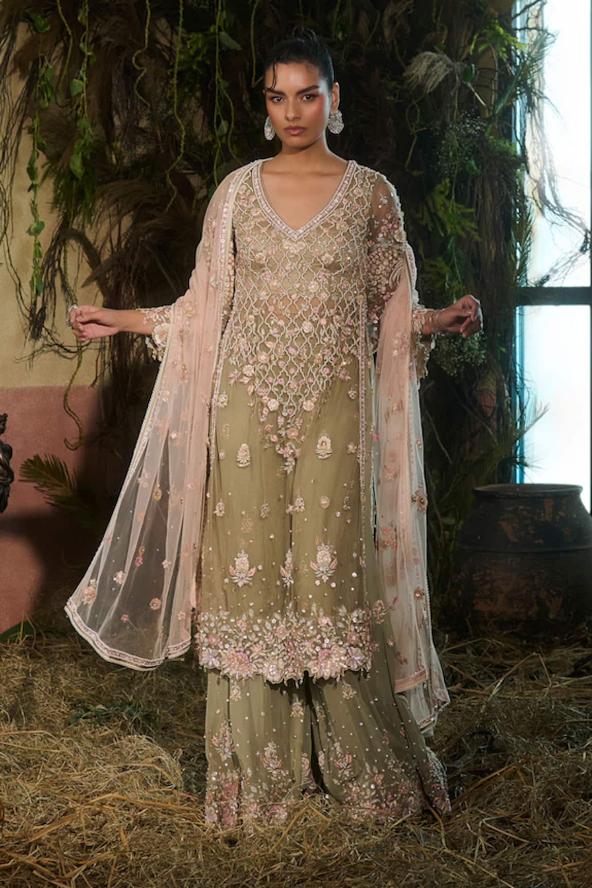 Shashank Arya Embroidered Kurta Sharara Set 