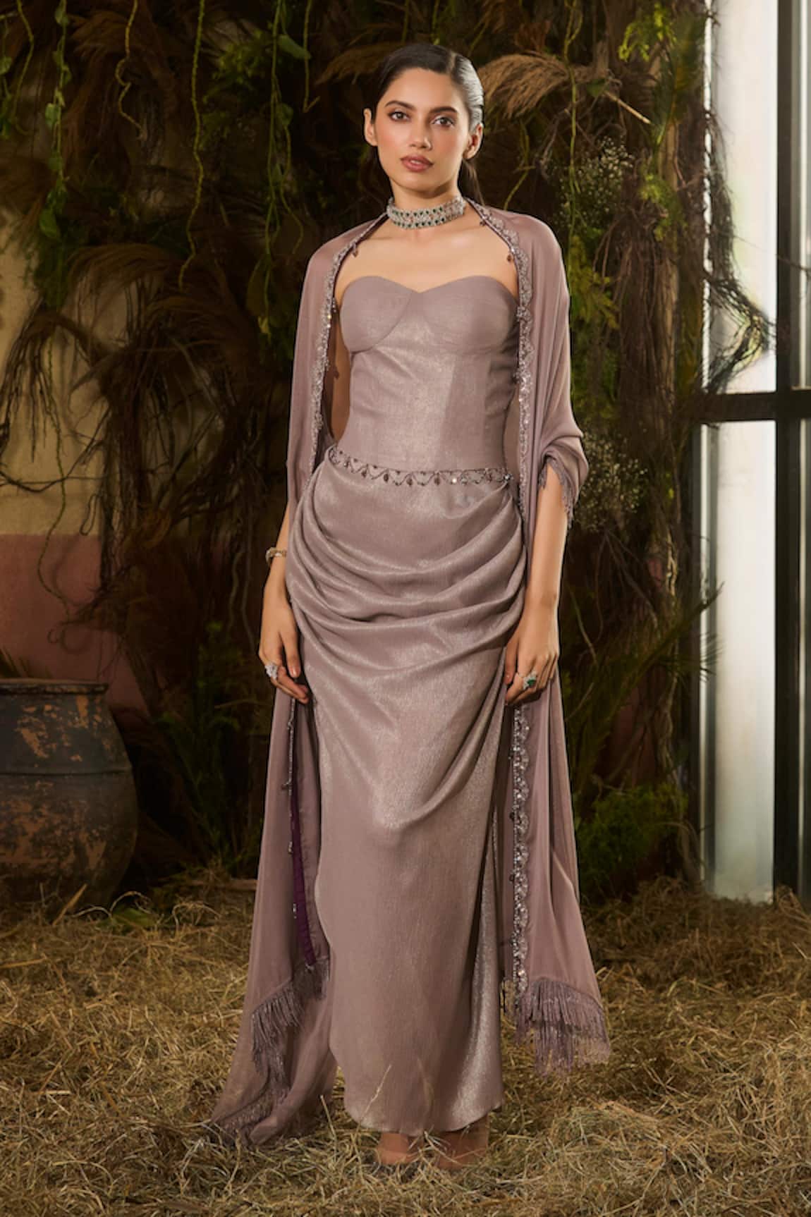 Shashank Arya Crystal & Sequin Embroidered Corset Skirt Set 