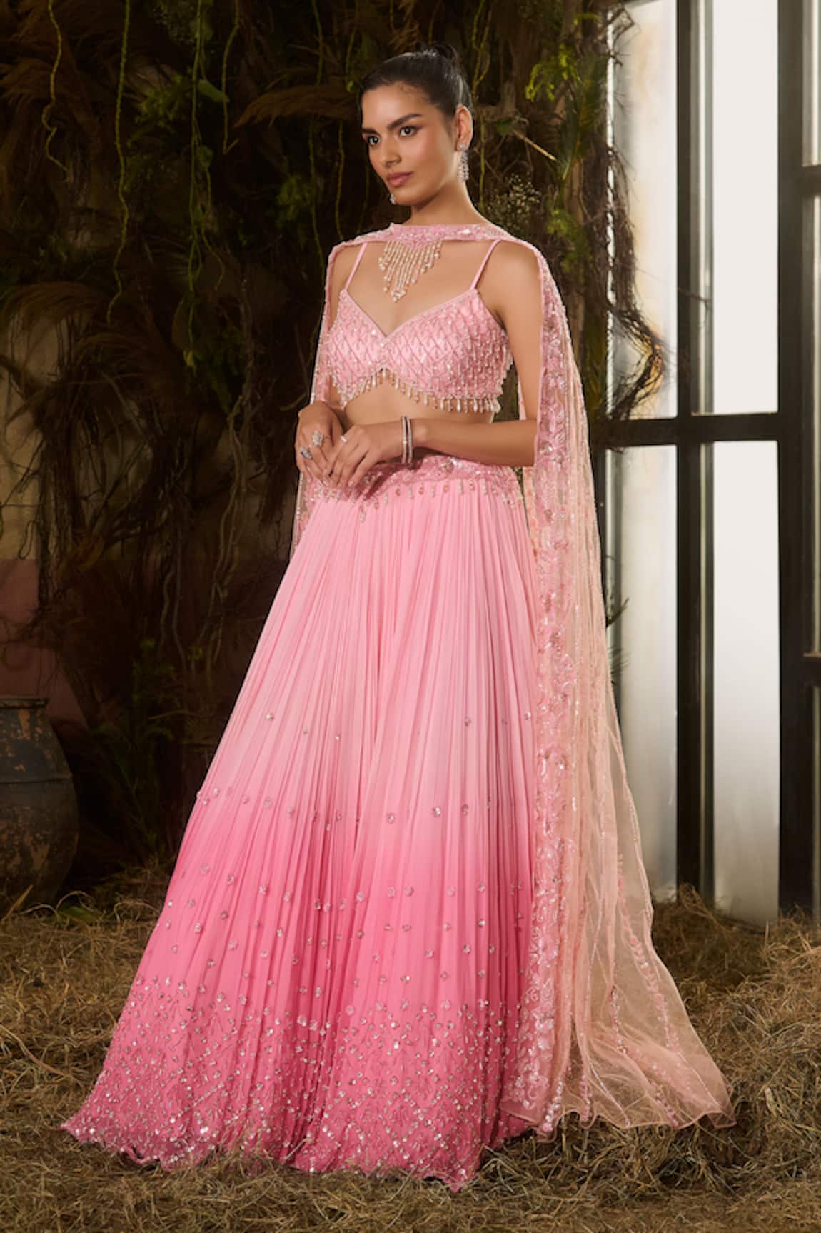 Shashank Arya Ombre Crystal & Sequins Work Lehenga Set 