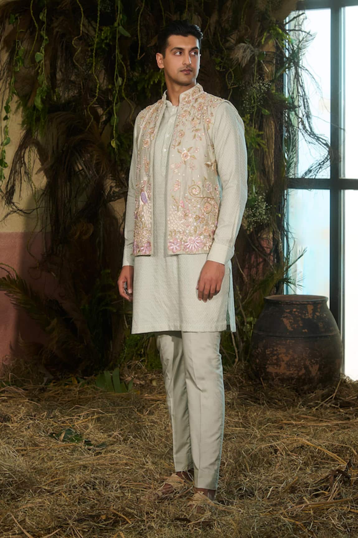 Shashank Arya Resham & Sequin Embroidered Nehru Jacket 