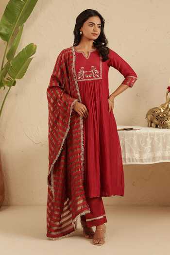 Gulabik Jaipur Maroon Hand Embroidred Kurta Set 